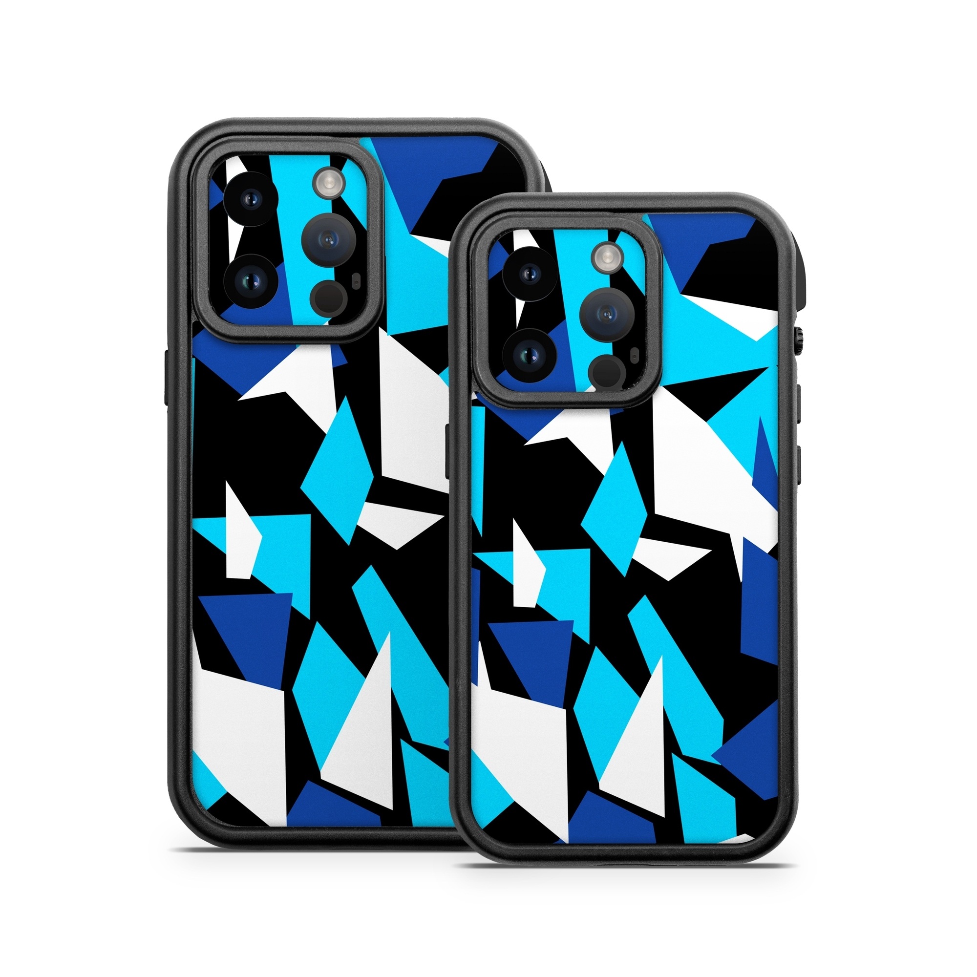 OtterBox Fre iPhone 14 Series Case Skin design of Blue, Pattern, Turquoise, Cobalt blue, Teal, Design, Electric blue, Graphic design, Triangle, Font, with blue, white, black colors
