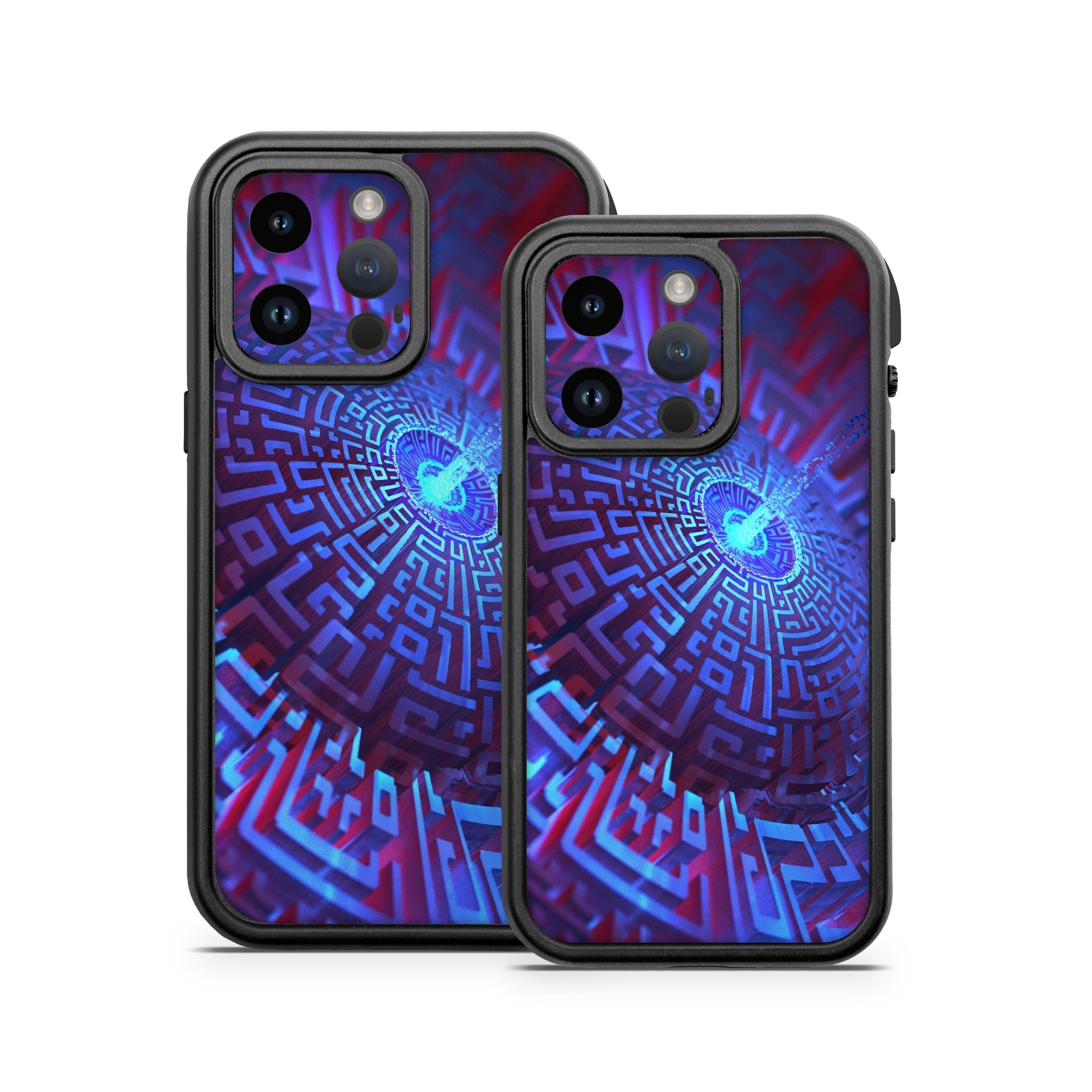 OtterBox Fre iPhone 14 Series Case Skin design of Blue, Light, Fractal art, Electric blue, Purple, Water, Psychedelic art, Organism, Art, Spiral, with black, blue colors