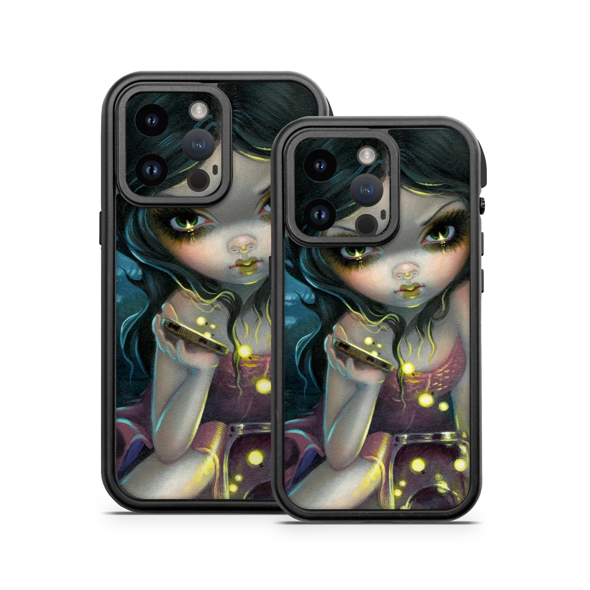 OtterBox Fre iPhone 14 Series Case Skin design of Cg artwork, Illustration, Fictional character, Art, Iris, Black hair, Fawn, Mythology, Fiction, with blue, green, pink, yellow, black, white colors