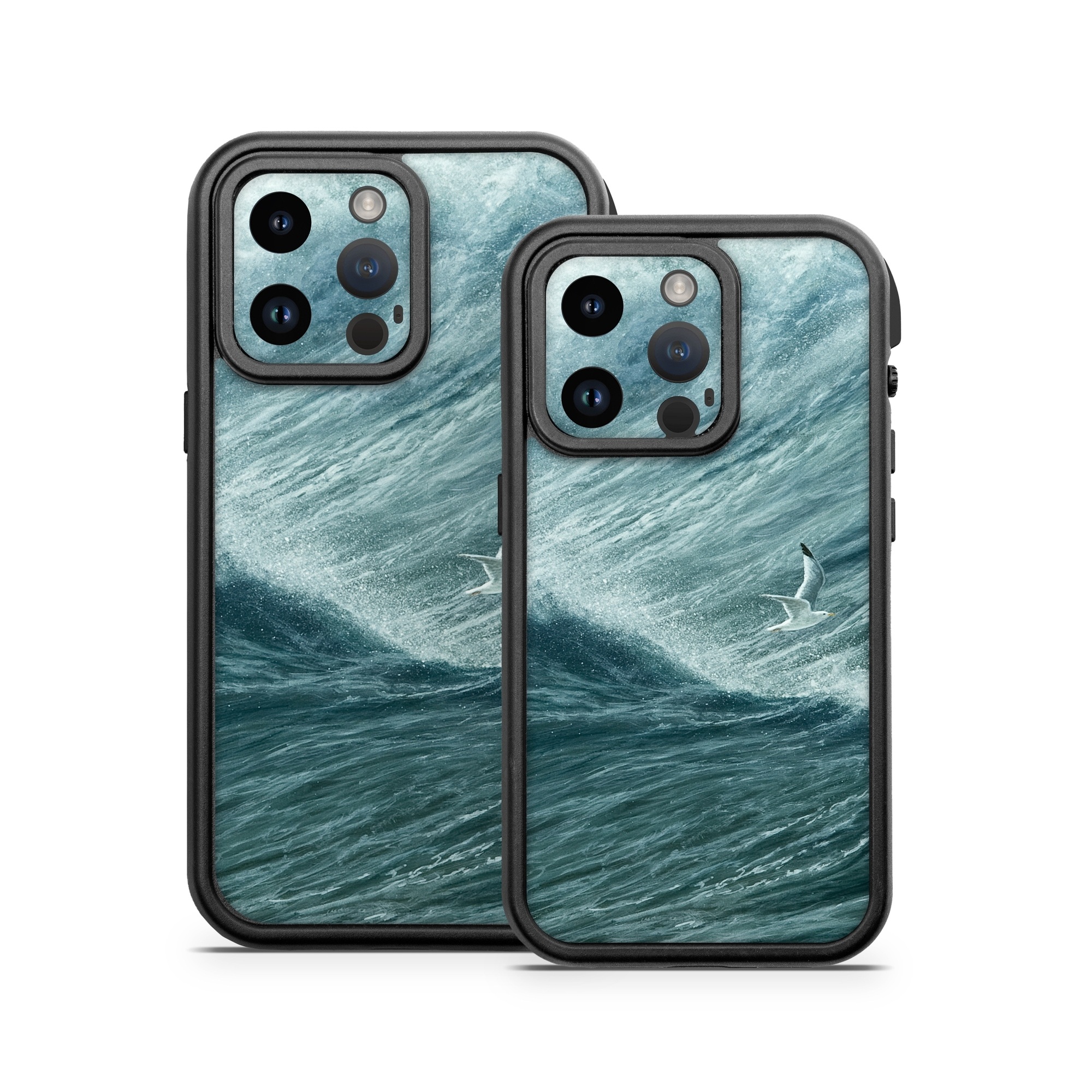 OtterBox Fre iPhone 14 Series Case Skin design of Wave, Wind wave, Tide, Sea, Ocean, Water, Sky, Wind, Tsunami, Surfing, with blue, white colors