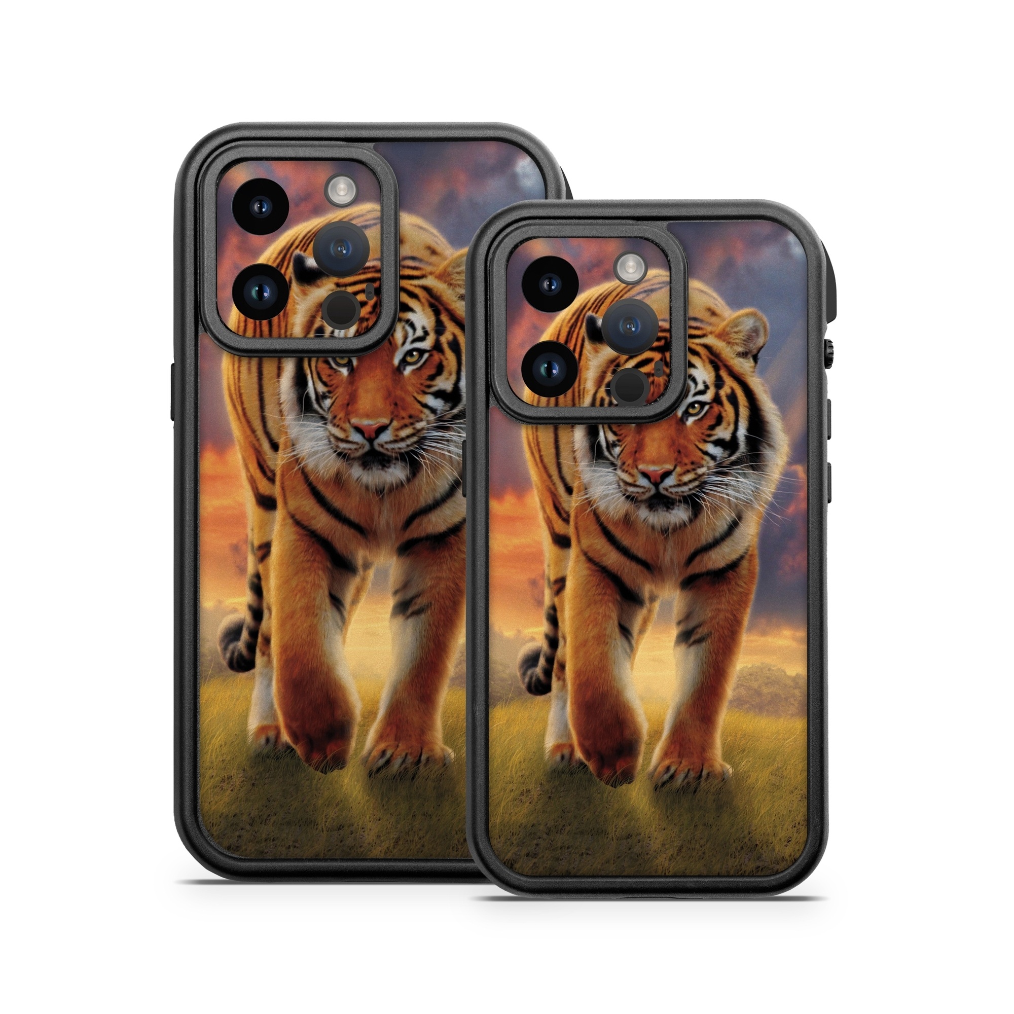 OtterBox Fre iPhone 14 Series Case Skin design of Tiger, Wildlife, Bengal tiger, Mammal, Felidae, Siberian tiger, Sky, Big cats, Terrestrial animal, Carnivore, with black, white, yellow, red, green, blue colors