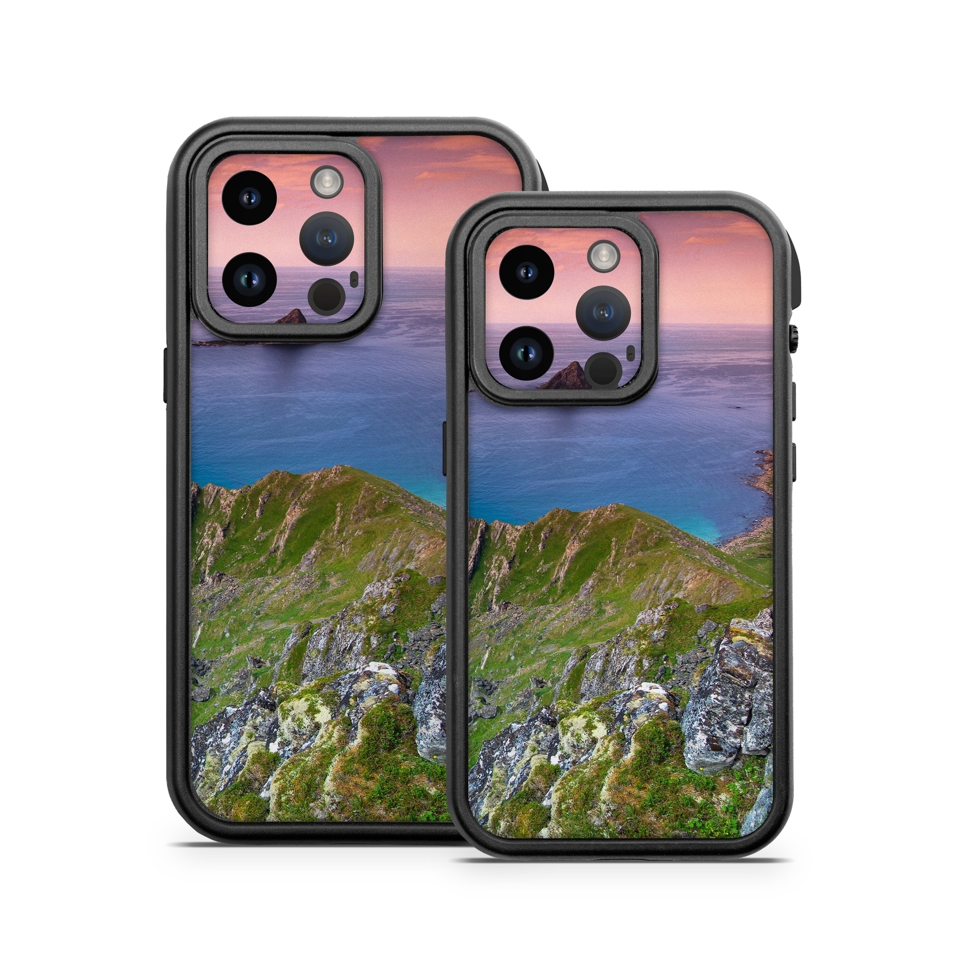 OtterBox Fre iPhone 14 Series Case Skin design of Body of water, Nature, Sky, Coast, Sea, Headland, Natural landscape, Promontory, Coastal and oceanic landforms, Cliff, with red, orange, green, blue, yellow colors