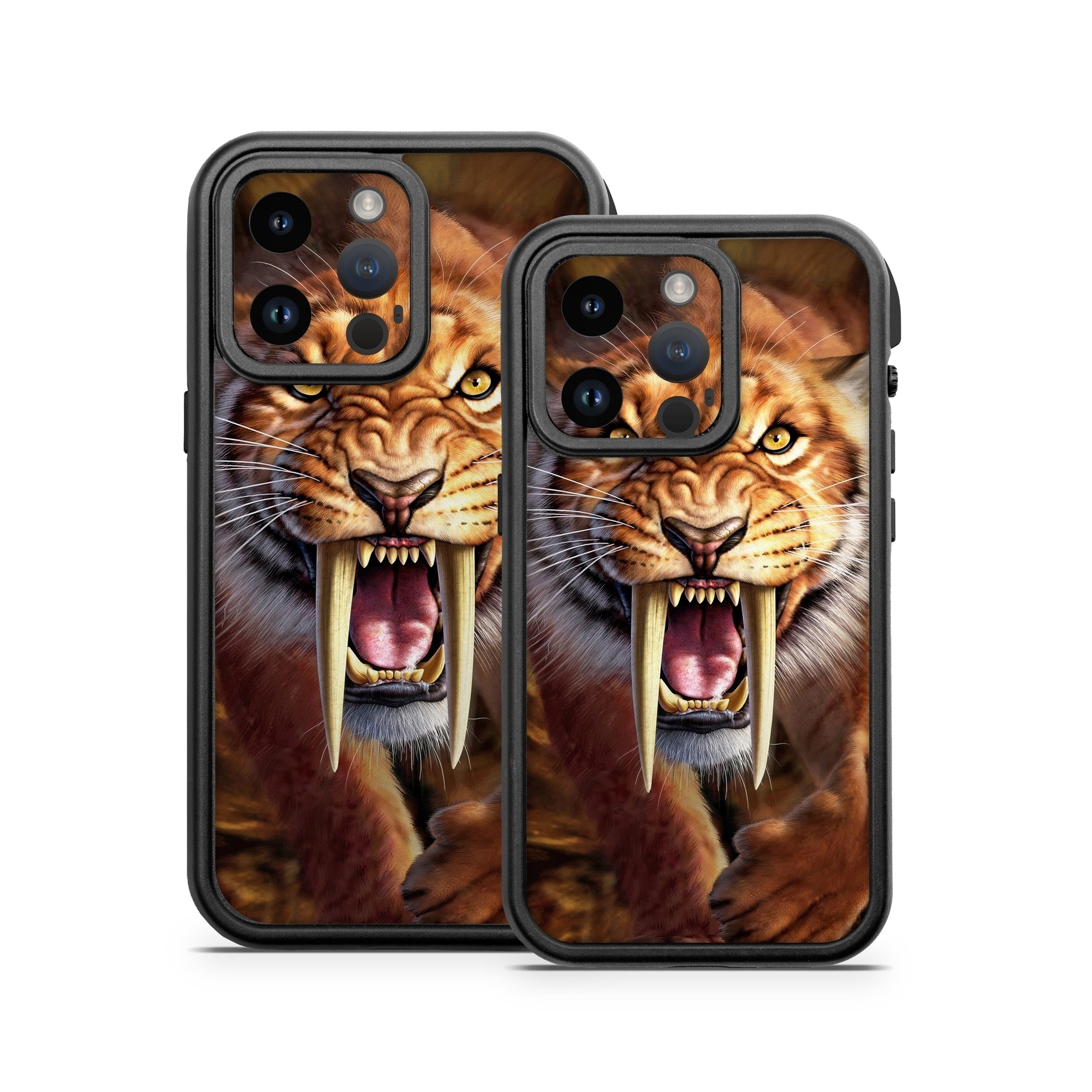 OtterBox Fre iPhone 14 Series Case Skin design of Roar, Felidae, Facial expression, Wildlife, Whiskers, Bengal tiger, Carnivore, Snout, Big cats, Fang, with black, orange, yellow, white colors