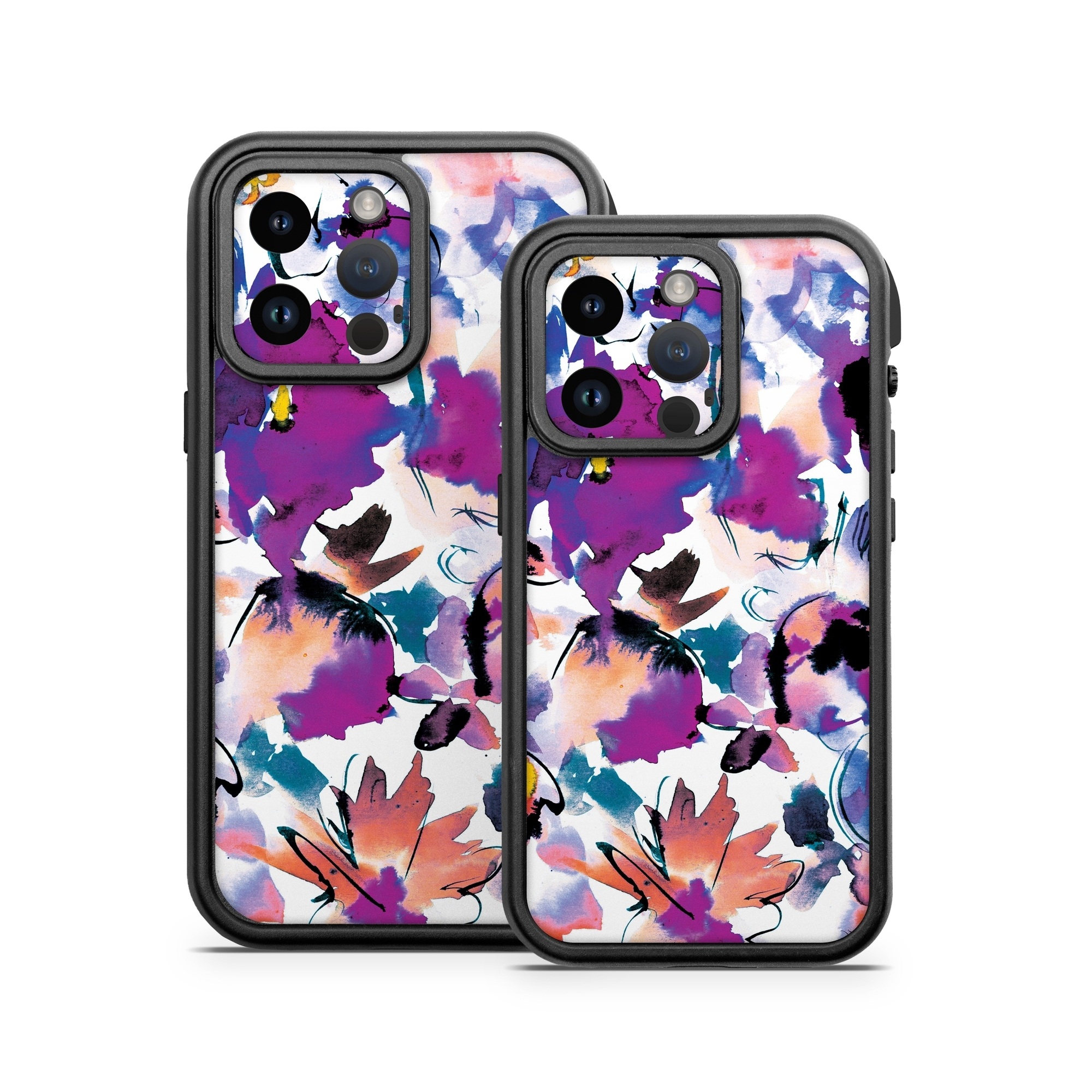 OtterBox Fre iPhone 14 Series Case Skin design of Product, Purple, Illustration, Graphic design, Plant, Clip art, Flower, Graphics, Wildflower, Watercolor paint, with white, purple, pink, yellow, blue, black colors