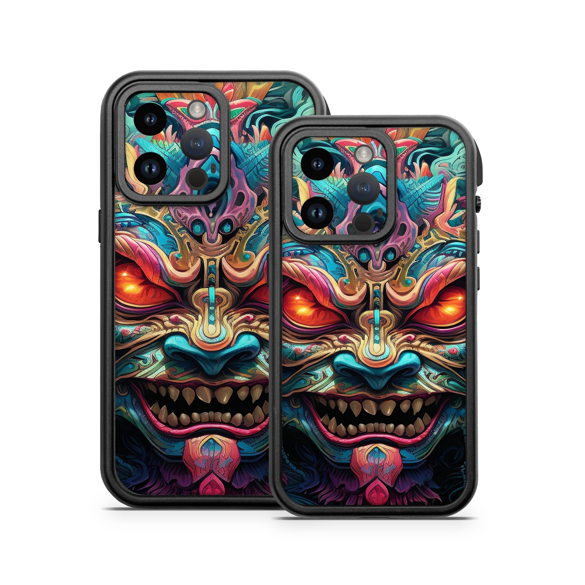 OtterBox Fre iPhone 14 Series Case Skin design of Head, Eye, Human body, Art, Painting, Symmetry, Pattern, Paint, Magenta, Visual arts, with green, blue, yellow, orange, red, white, purple, black, gray colors