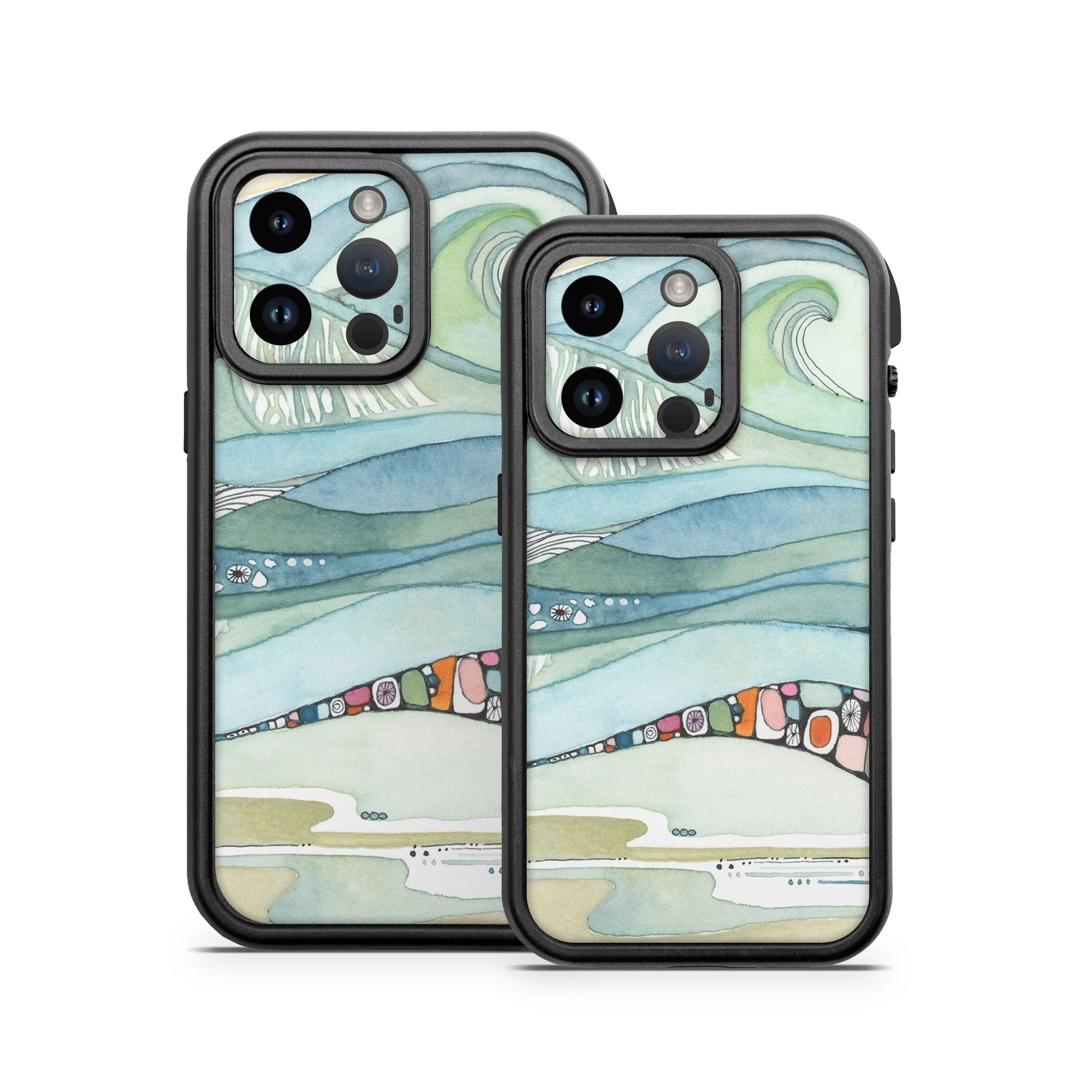 OtterBox Fre iPhone 14 Series Case Skin design of Line, Illustration, Art, with blue, green, orange, pink, black, white, yellow colors