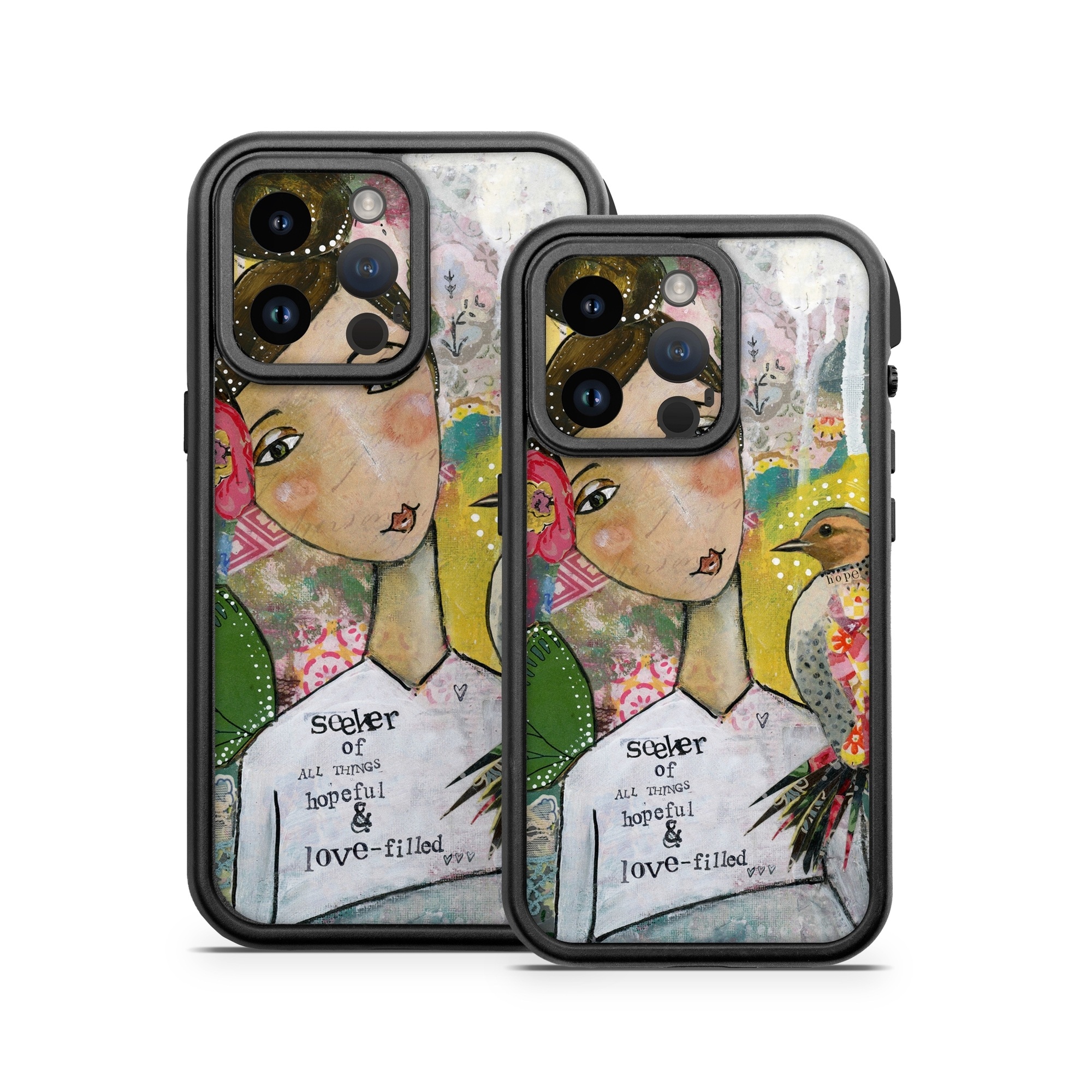 OtterBox Fre iPhone 14 Series Case Skin design of Art, Painting, Illustration, Visual arts, Watercolor paint, Acrylic paint, Flower, Plant, Paint, Modern art, with white, green, pink, red, yellow colors