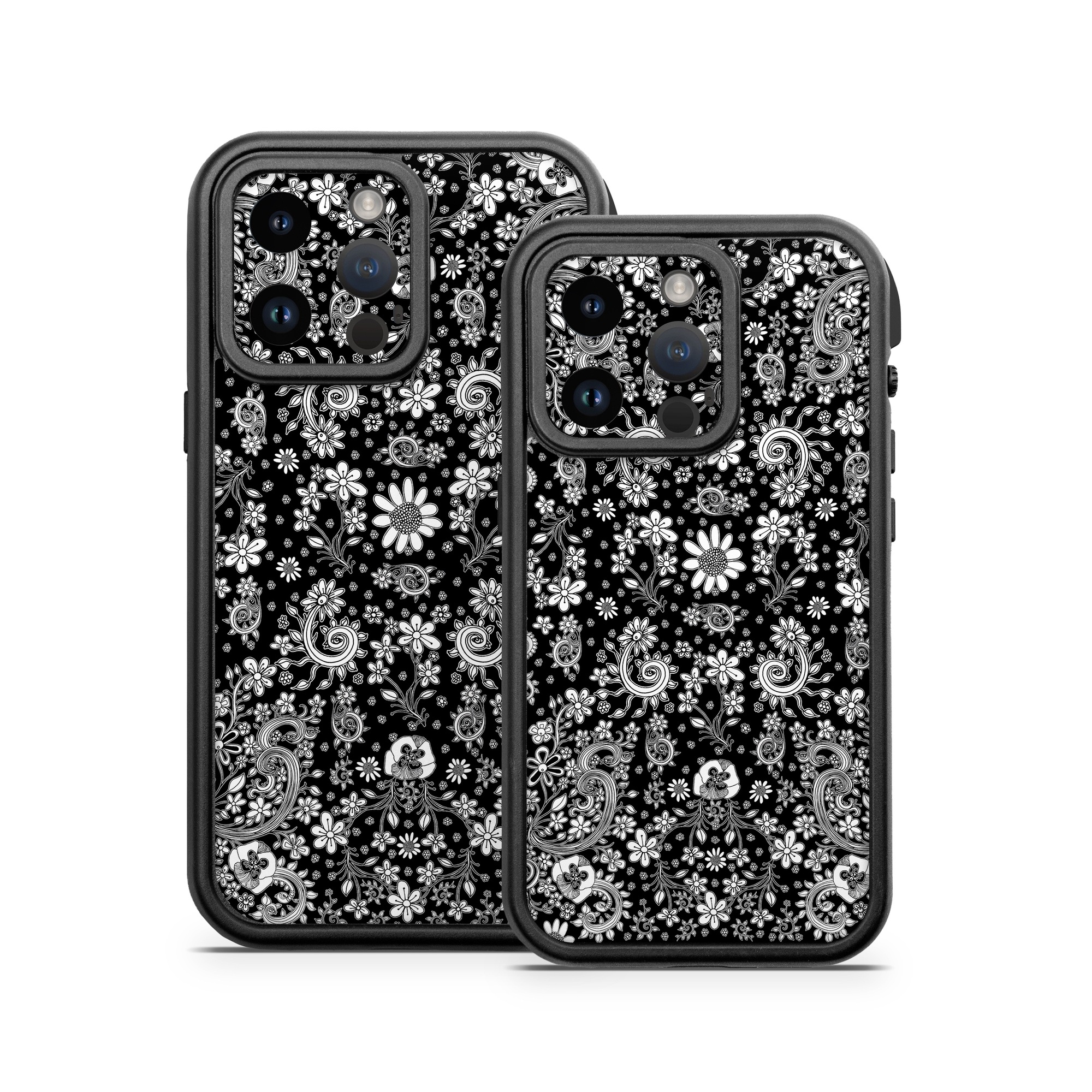 OtterBox Fre iPhone 14 Series Case Skin design of Pattern, Monochrome, Design, Black-and-white, Visual arts, Textile, Motif, Monochrome photography, Symmetry, with black, white colors