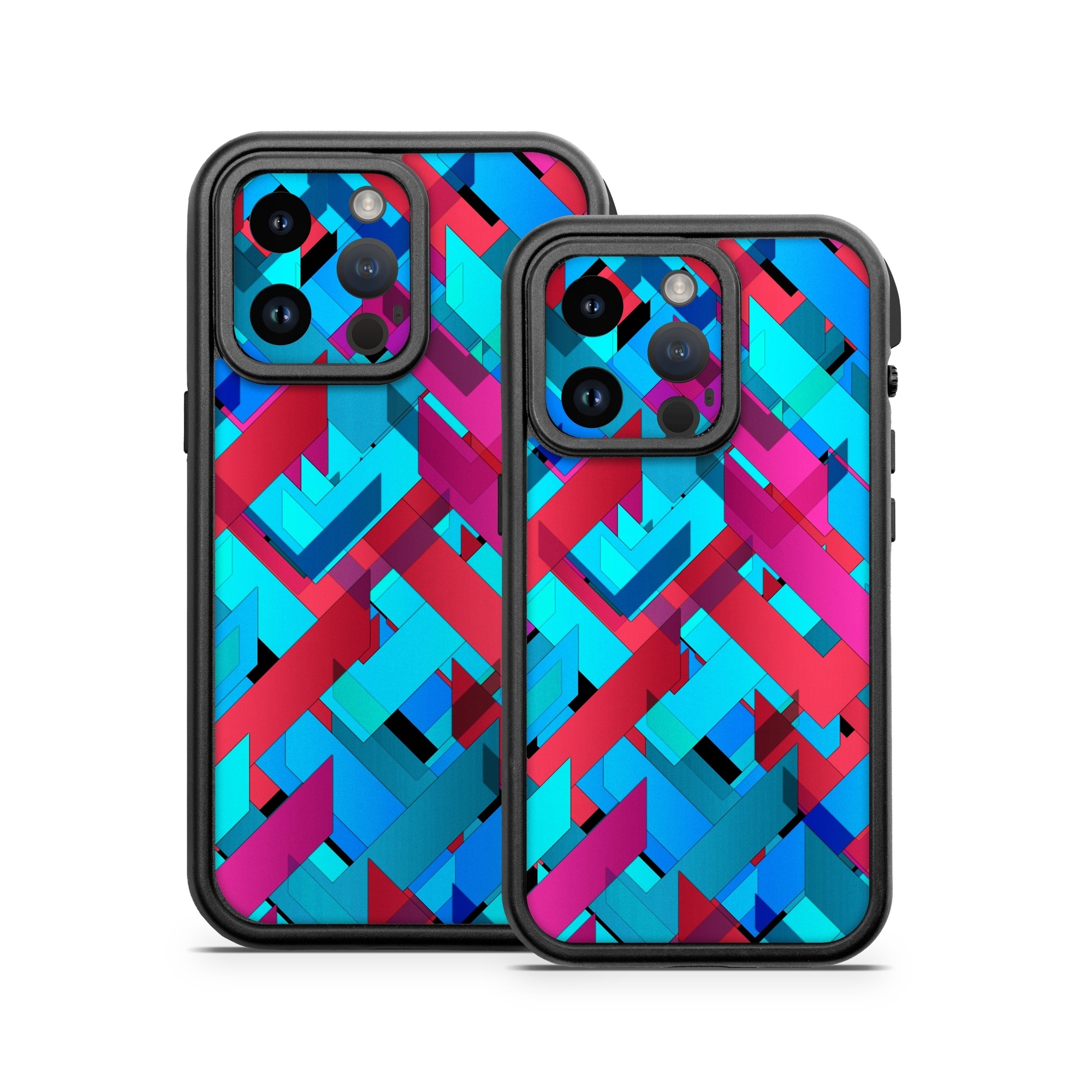 OtterBox Fre iPhone 14 Series Case Skin design of Pattern, Turquoise, Line, Teal, Magenta, Design, Textile, Symmetry, Colorfulness, with blue, red, purple, black colors
