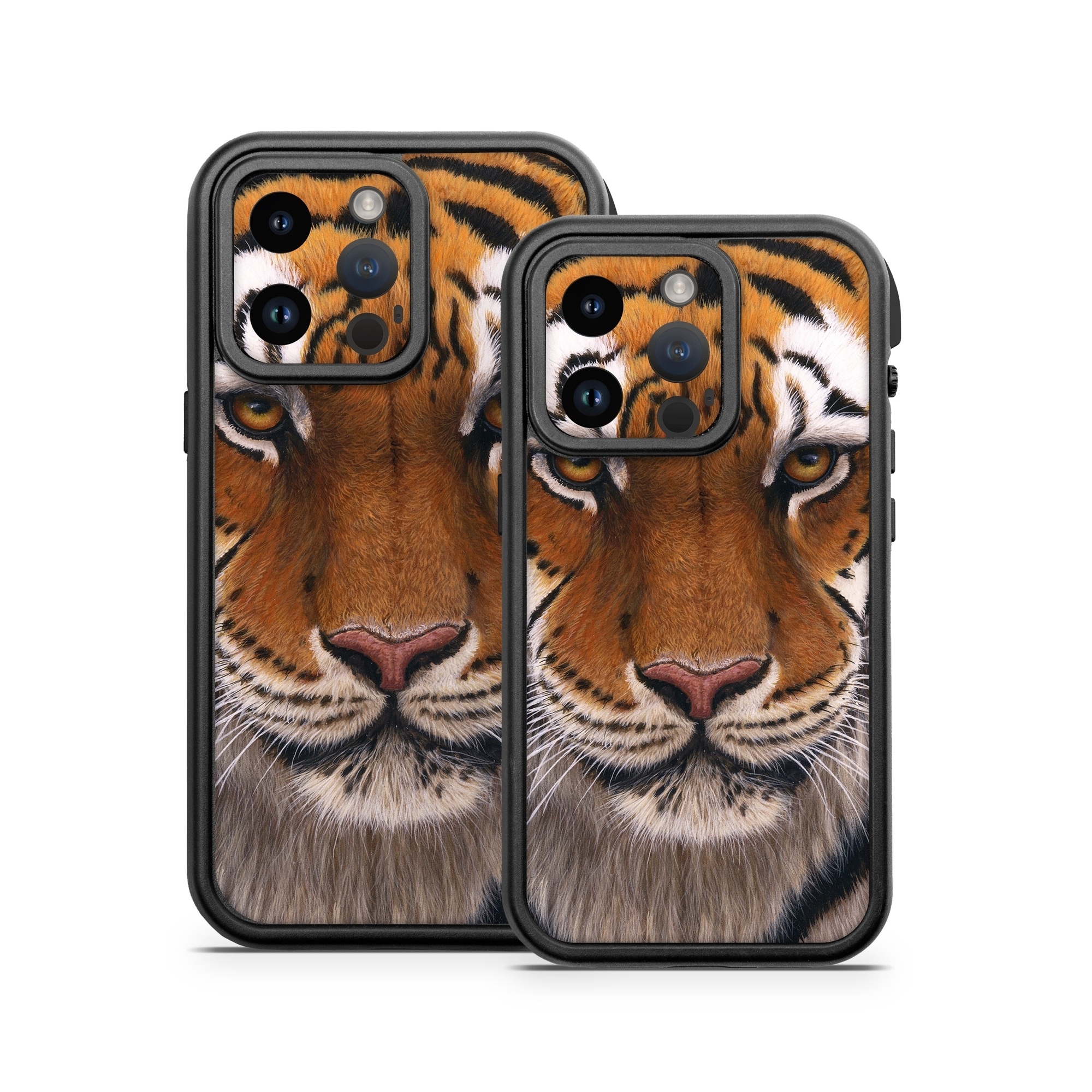OtterBox Fre iPhone 14 Series Case Skin design of Tiger, Mammal, Wildlife, Terrestrial animal, Vertebrate, Bengal tiger, Whiskers, Siberian tiger, Felidae, Snout, with black, gray, red, green, pink colors