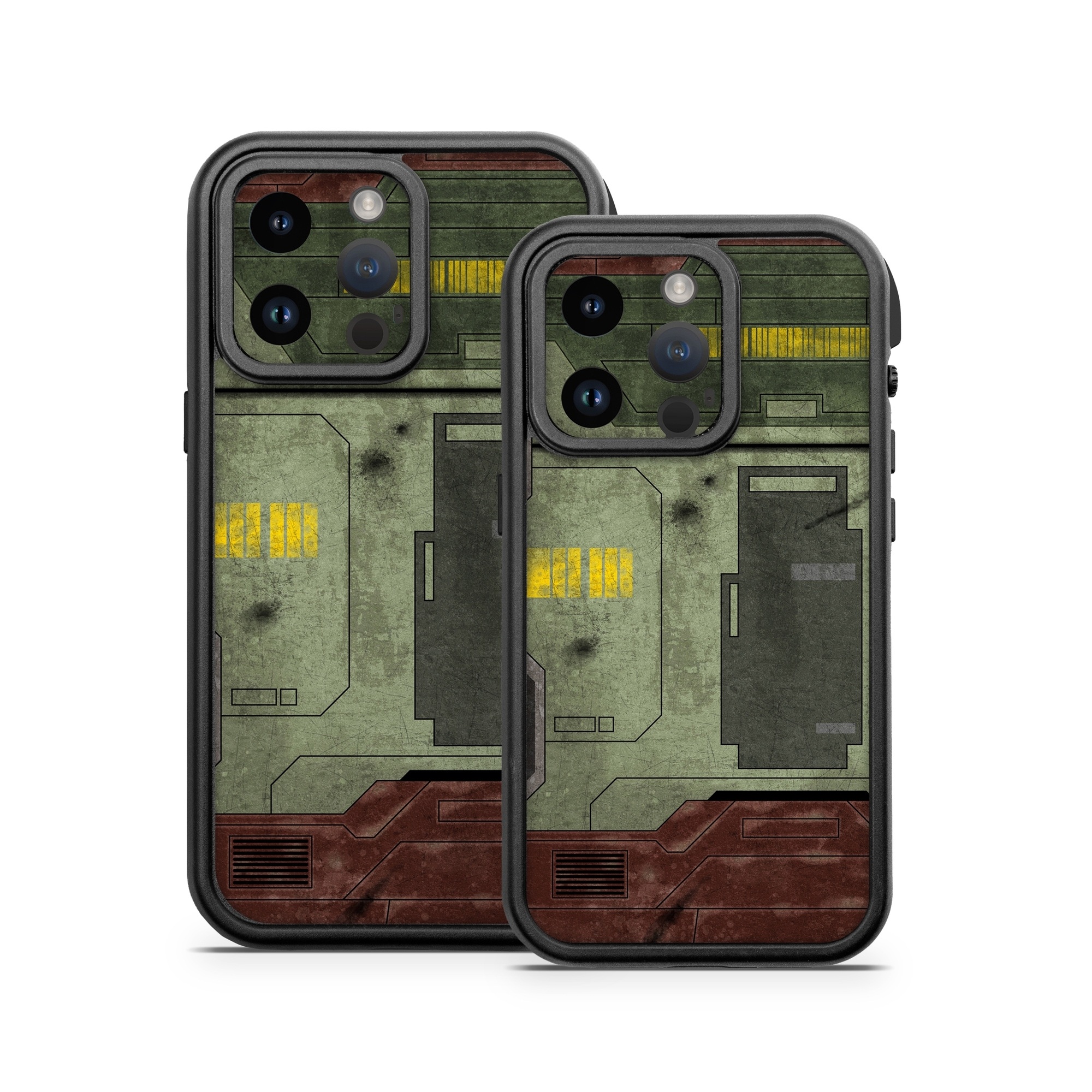 OtterBox Fre iPhone 14 Series Case Skin design of Rectangle, Screenshot, Font, Wood, Pattern, Symmetry, Machine, Gas, Parallel, Engineering, with red, green, yellow, black, gray, white colors