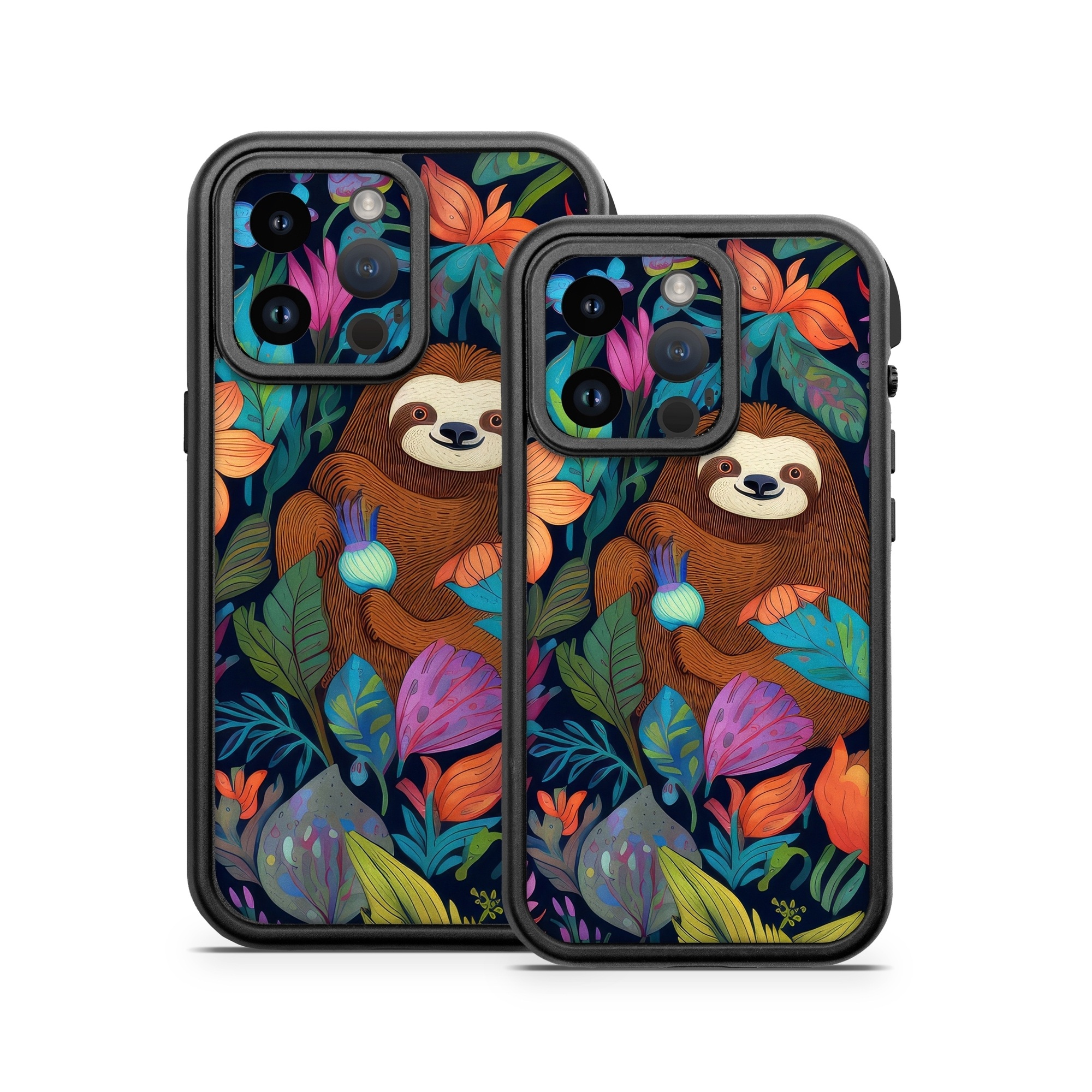 OtterBox Fre iPhone 14 Series Case Skin design of Flower, Plant, Vertebrate, Botany, Textile, Petal, Mammal, Painting, Creative arts, Grass, with black, brown, blue, white, orange, yellow, red, pink, green colors