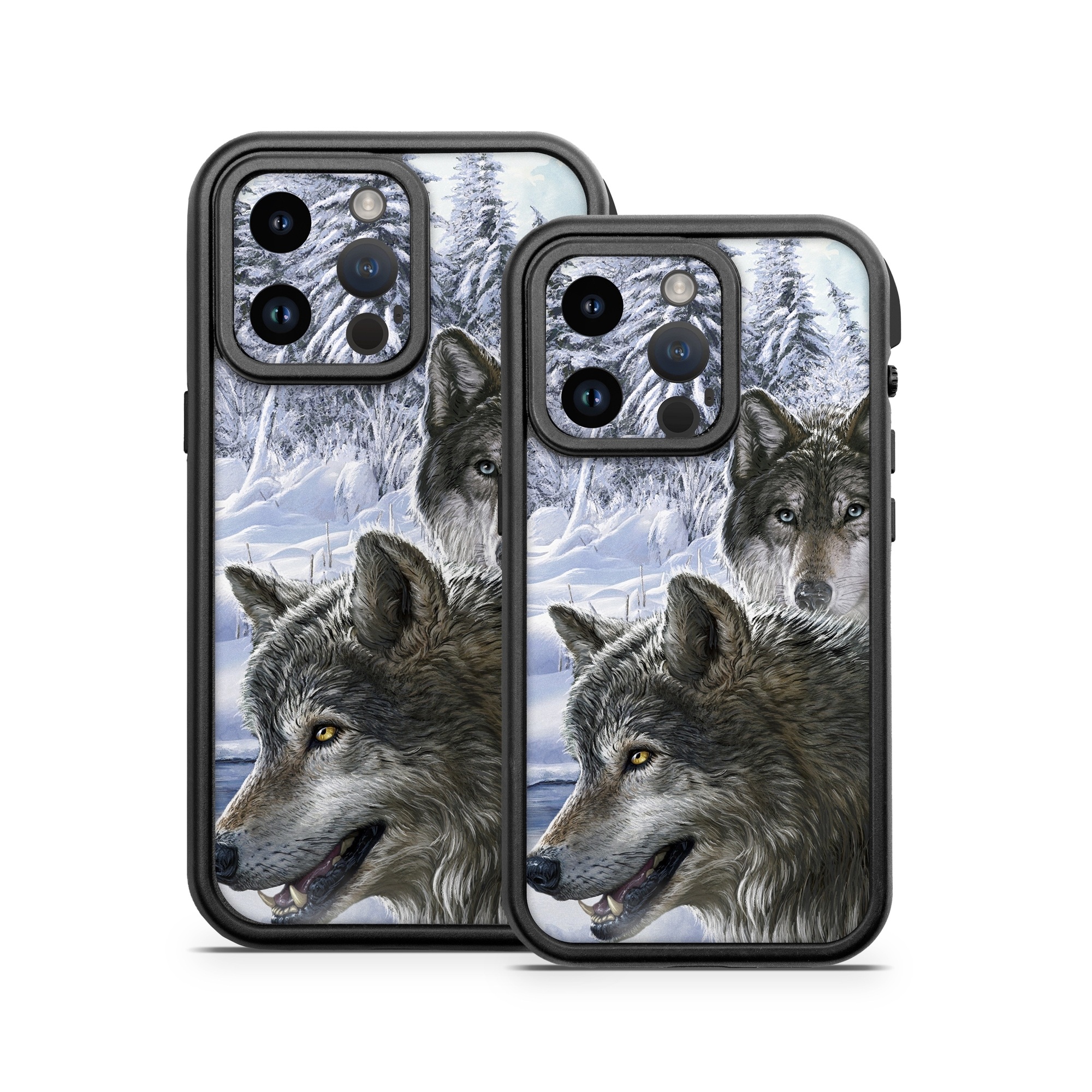OtterBox Fre iPhone 14 Series Case Skin design of Mammal, Vertebrate, Wolf, Canidae, canis lupus tundrarum, Canis, Wildlife, Carnivore, Wolfdog, Dog, with gray, black, blue, purple colors