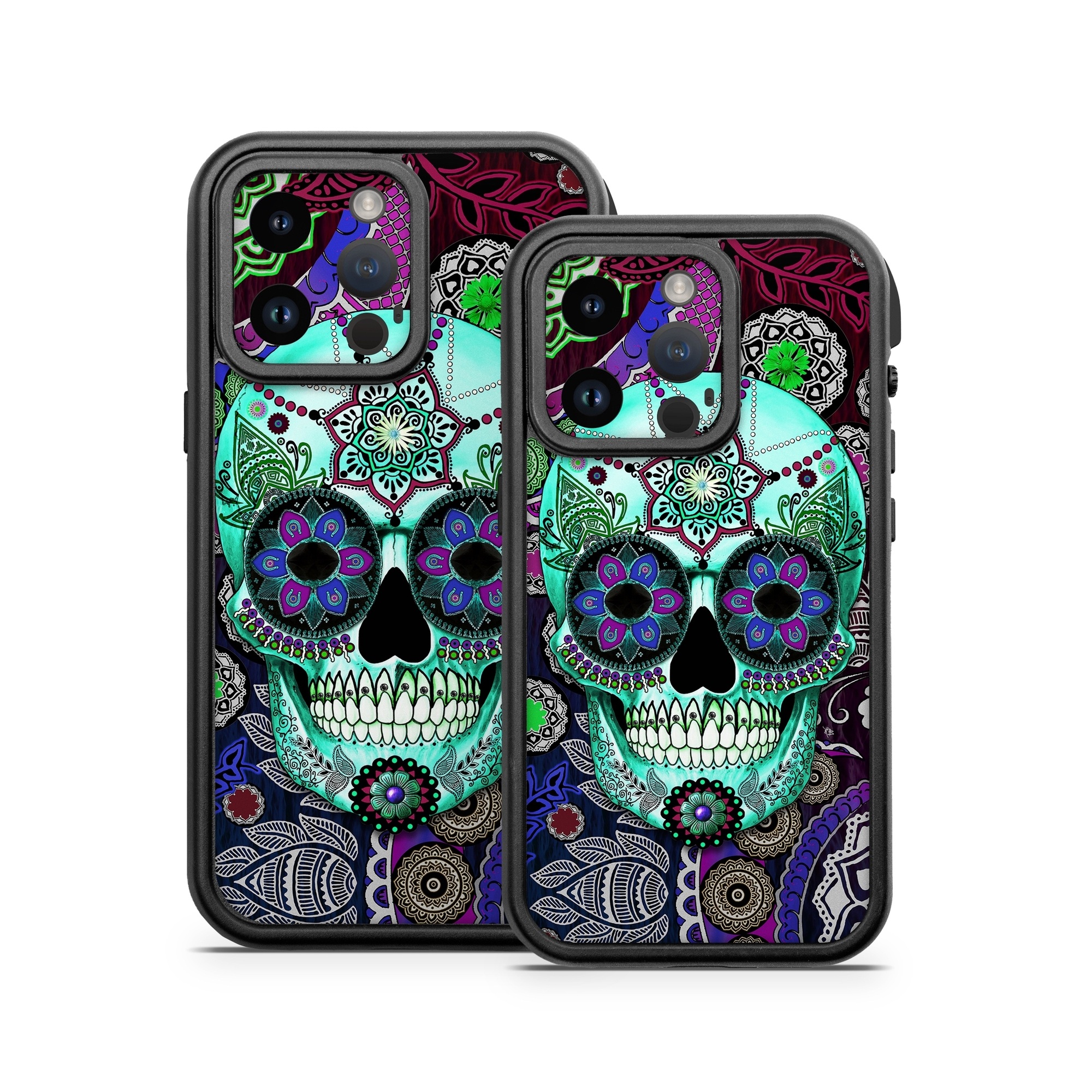 OtterBox Fre iPhone 14 Series Case Skin design of Psychedelic art, Pattern, Skull, Purple, Bone, Violet, Design, Visual arts, Art, Magenta, with blue, green, purple, red, green, pink colors