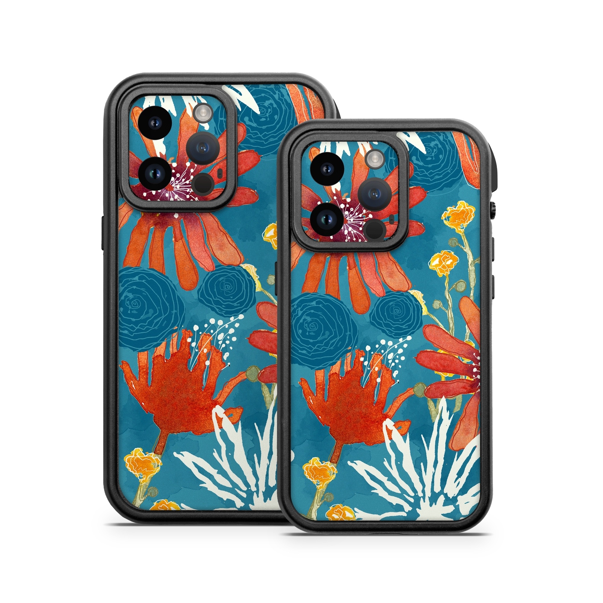 OtterBox Fre iPhone 14 Series Case Skin design of Pattern, Visual arts, Wrapping paper, Design, Wildflower, Floral design, Textile, Flower, Plant, Motif, with blue, red, gray, yellow, green colors