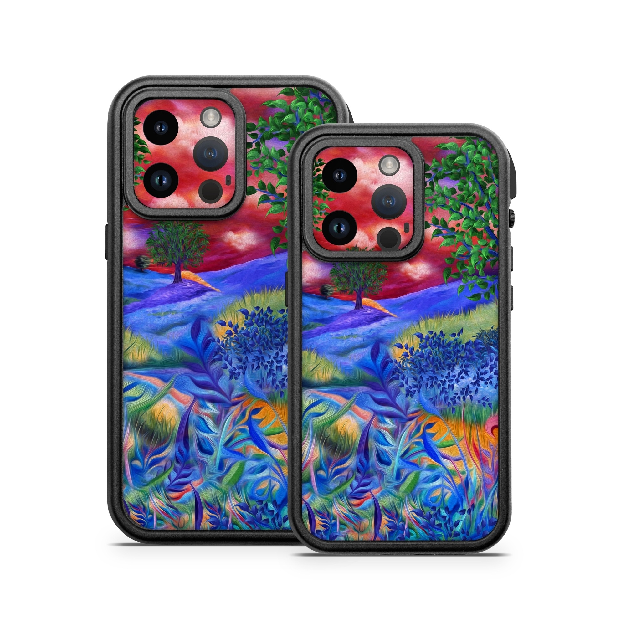 OtterBox Fre iPhone 14 Series Case Skin design of Art paint, Plant, Plant community, Paint, Natural landscape, People in nature, Vegetation, Grass, Art, Painting, with blue, red, green, orange, yellow, pink, white colors