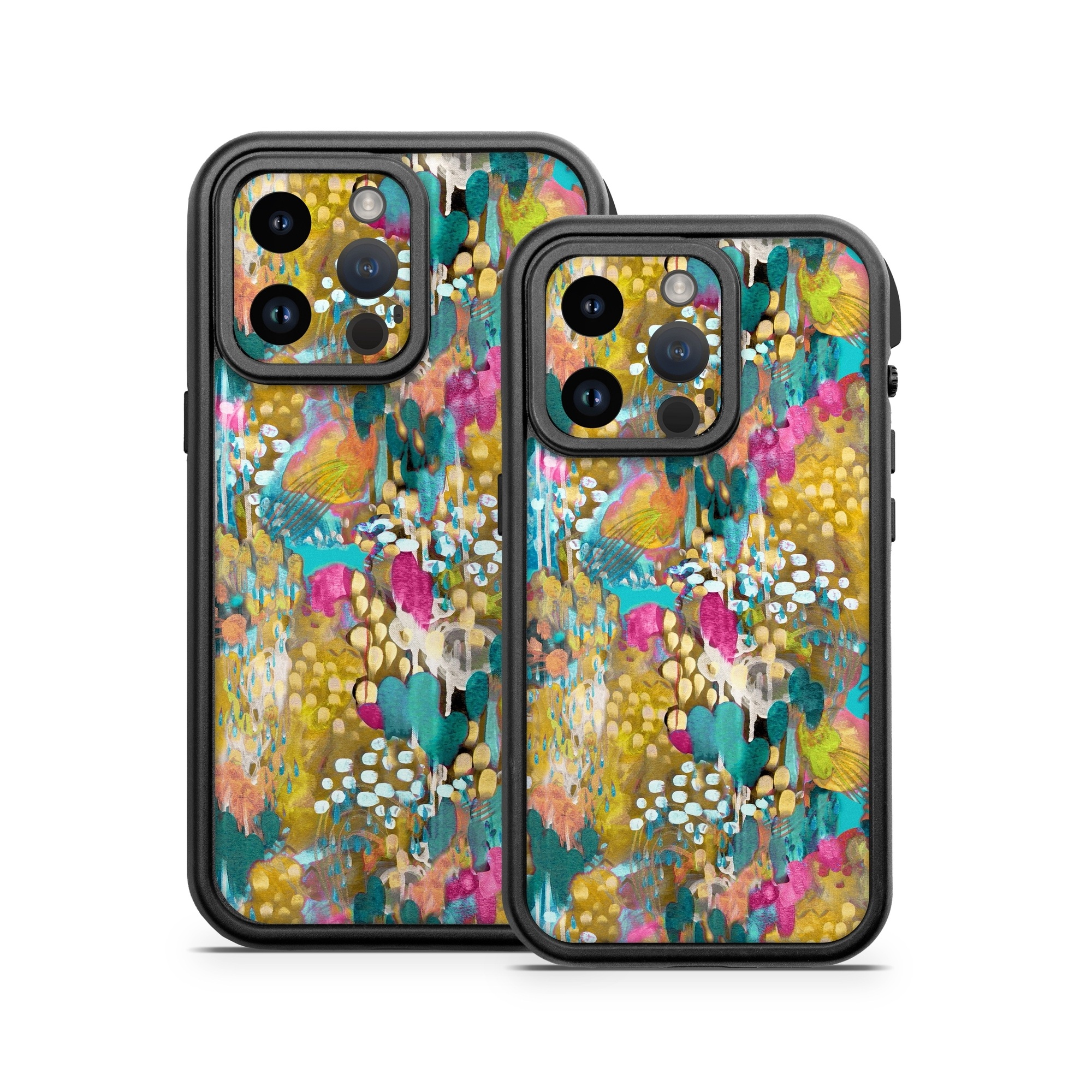 OtterBox Fre iPhone 14 Series Case Skin design of Pattern, Textile, Design, Art, Visual arts, Wildflower, with green, gray, blue, black, red colors