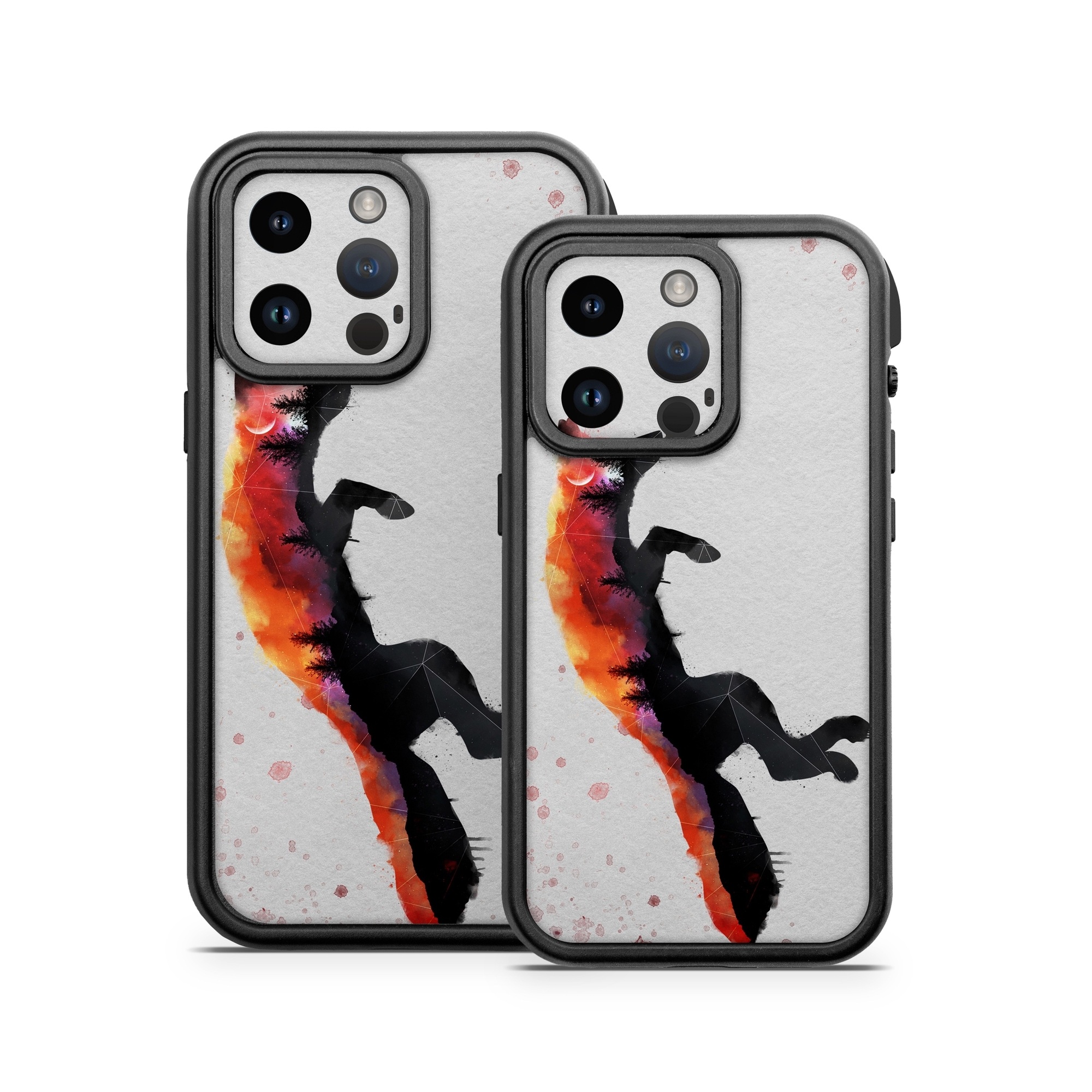 OtterBox Fre iPhone 14 Series Case Skin design of Illustration, Watercolor paint, Art, Graphic design, Painting, Red fox, Visual arts, Paint, Drawing, Tail, with gray, black, red, yellow, orange, white colors
