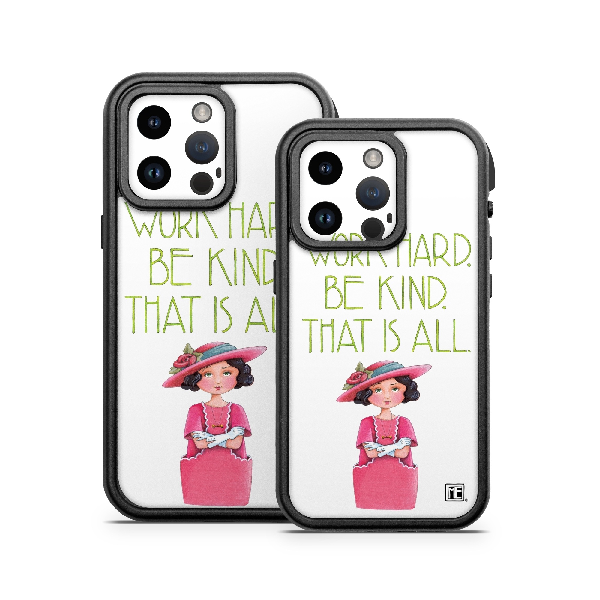 OtterBox Fre iPhone 14 Series Case Skin design of Pink, Headgear, Font, Hat, with white, green, pink, black, white, yellow, blue colors