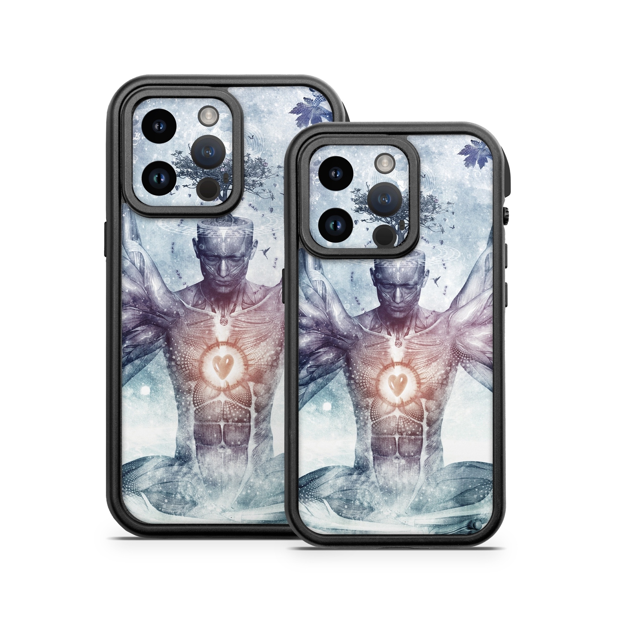 OtterBox Fre iPhone 14 Series Case Skin design of Mythology, Cg artwork, Water, Illustration, Fictional character, Space, Graphics, Art, Graphic design, with blue, red, orange, black, white colors