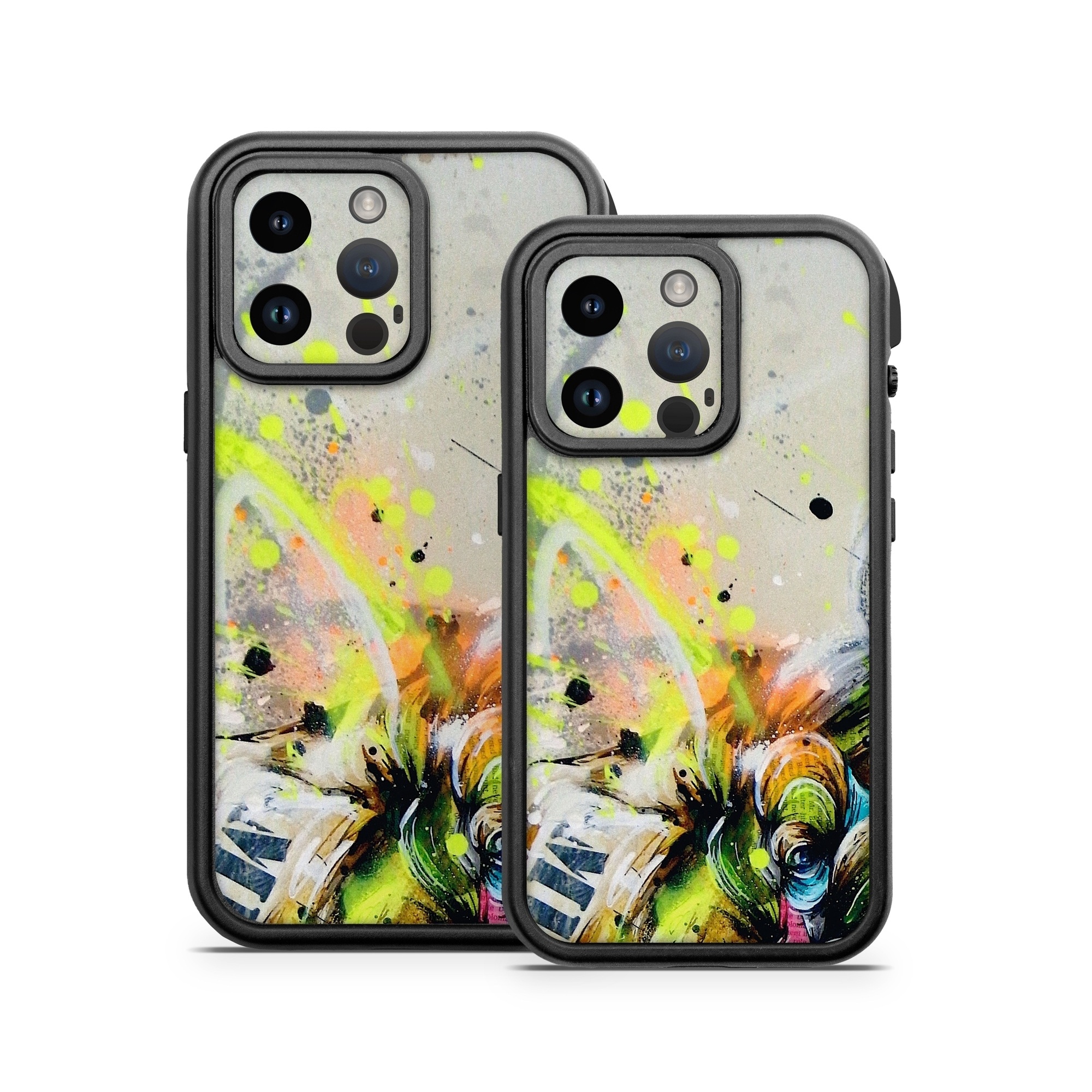 OtterBox Fre iPhone 14 Series Case Skin design of Watercolor paint, Graphic design, Illustration, Acrylic paint, Art, Modern art, Painting, Visual arts, Paint, Graphics, with gray, black, green, red, blue colors