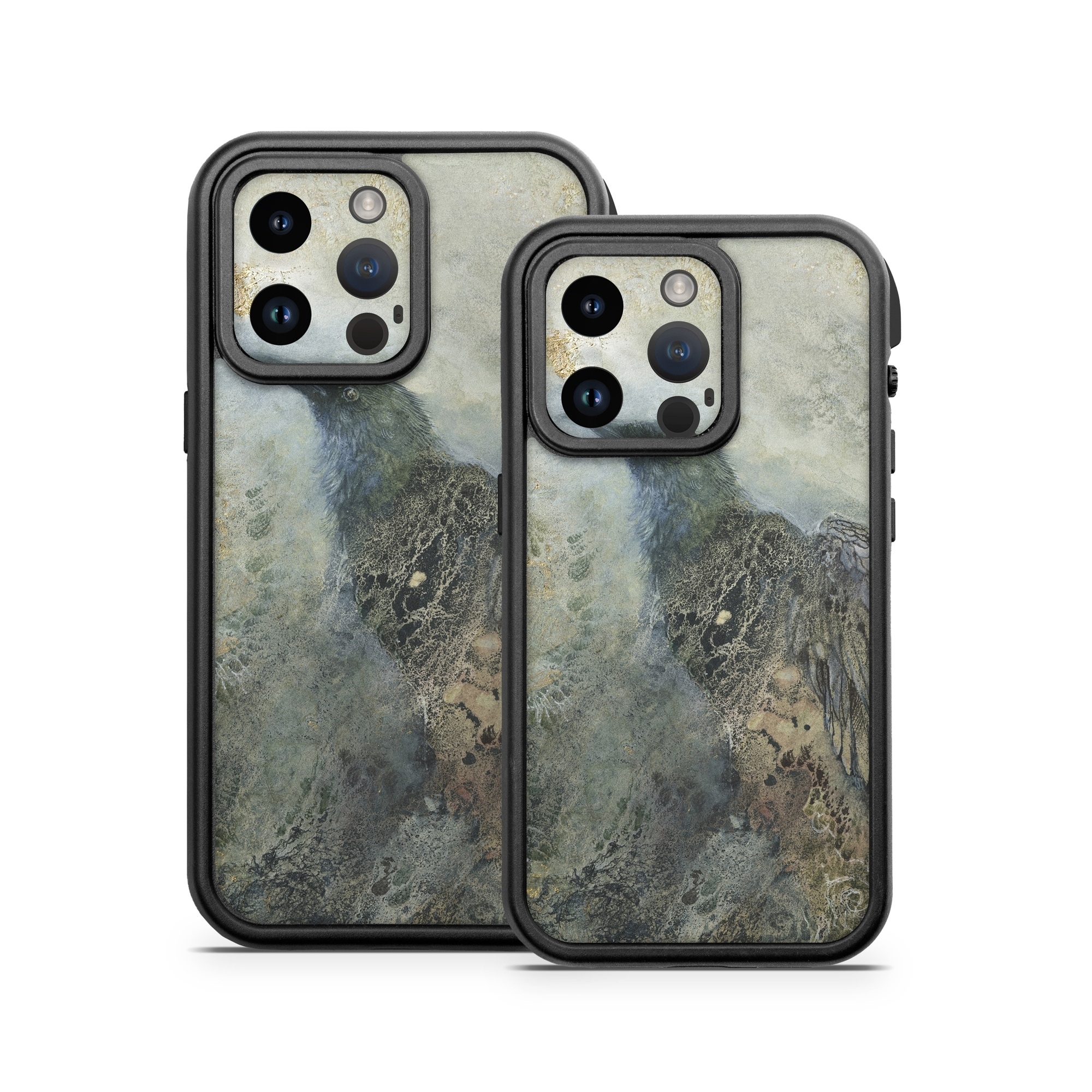 OtterBox Fre iPhone 14 Series Case Skin design of Painting, Water, Geology, Art, Rock, Watercolor paint, Illustration, with black, gray, white, blue colors