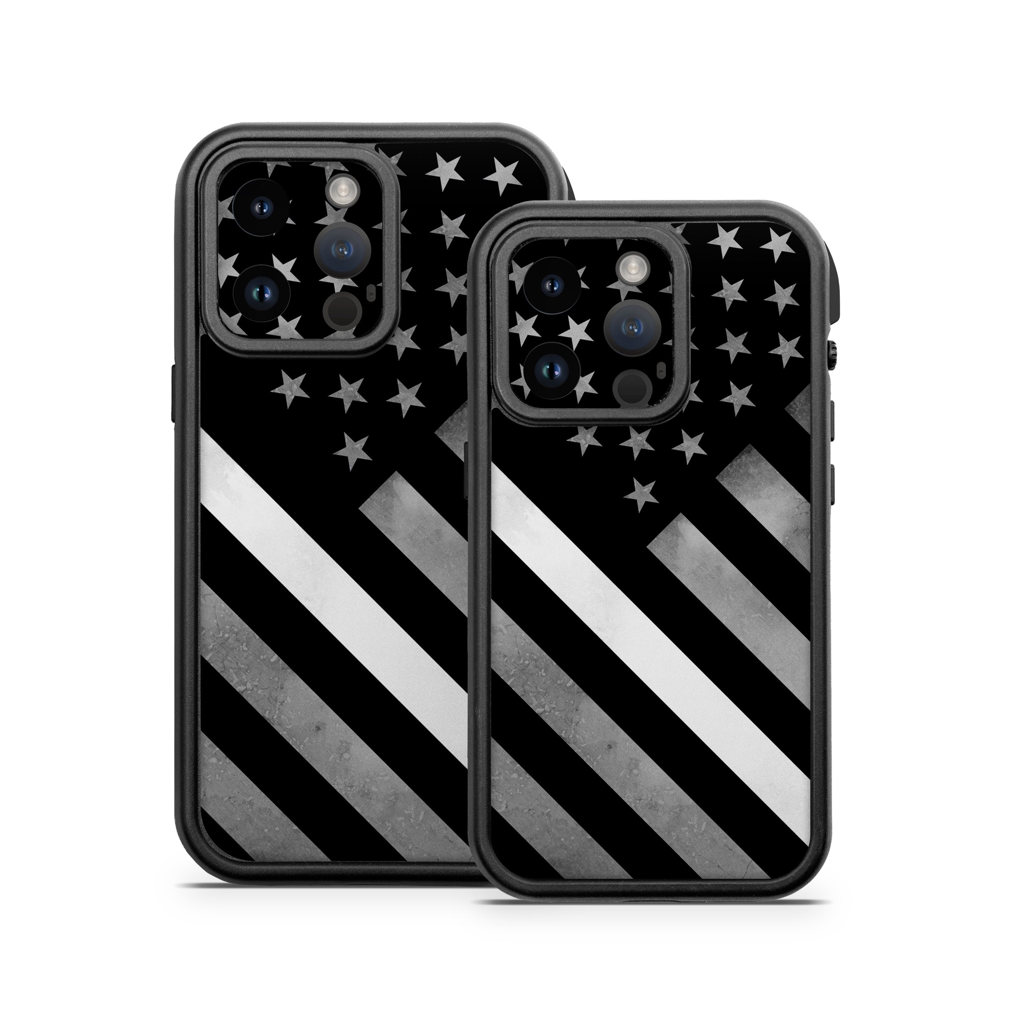 OtterBox Fre iPhone 14 Series Case Skin design of Black, Black-and-white, Pattern, Monochrome Photography, Line, Flag Of The United States, Monochrome, Flag, Design, Font, Photography, Style, Parallel, with black, white, gray colors