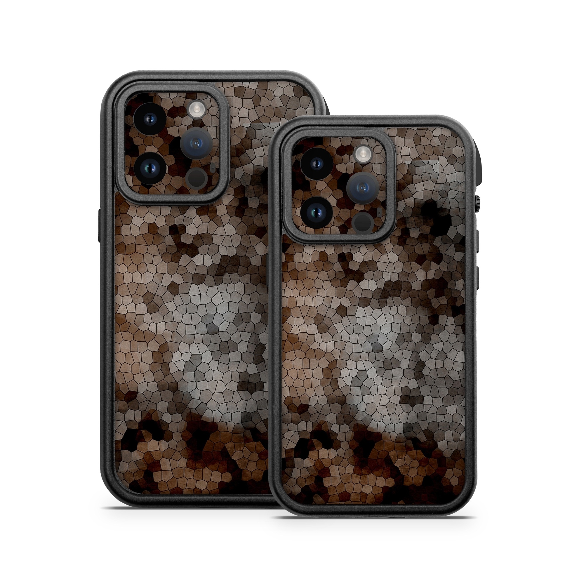 OtterBox Fre iPhone 14 Series Case Skin design of Brown, Design, Soil, Pattern, Rock, Rust, Granite, Metal, with black, white, gray, brown colors