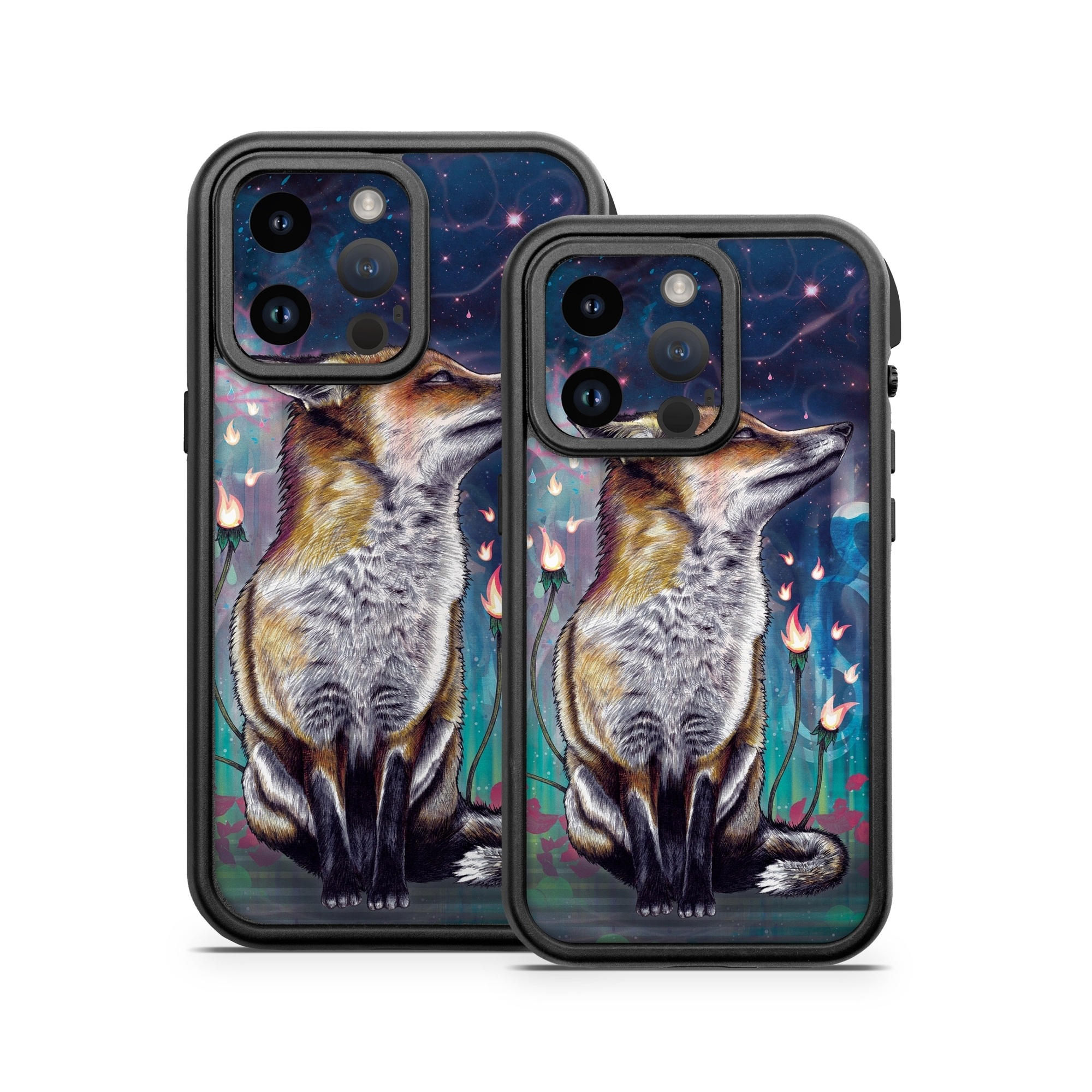 OtterBox Fre iPhone 14 Series Case Skin design of Red fox, Art, Wildlife, Canidae, Illustration, Fox, Carnivore, Painting, Dhole, Red wolf, with black, gray, blue, red, green colors