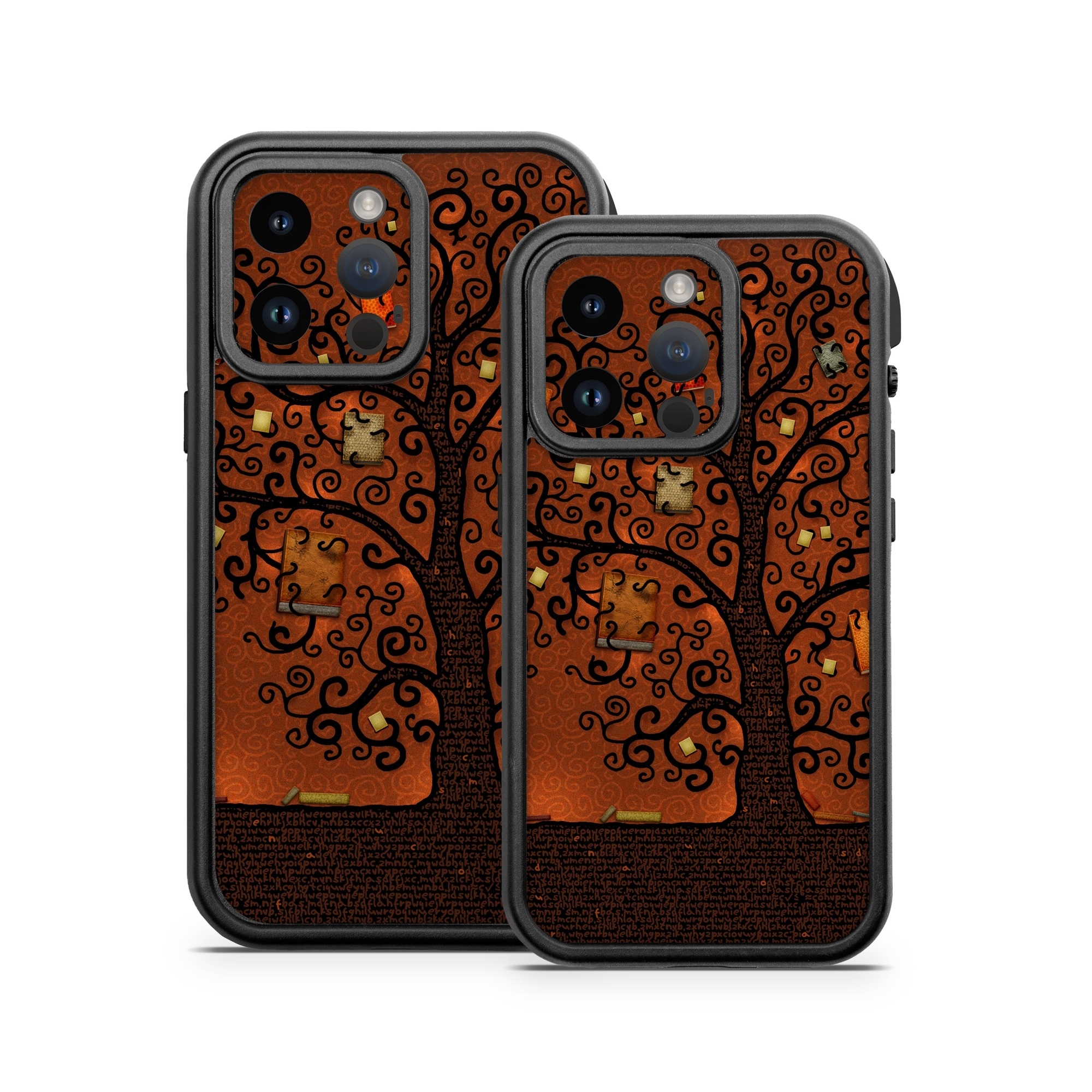 OtterBox Fre iPhone 14 Series Case Skin design of Tree, Brown, Leaf, Plant, Woody plant, Branch, Visual arts, Font, Pattern, Art, with black colors
