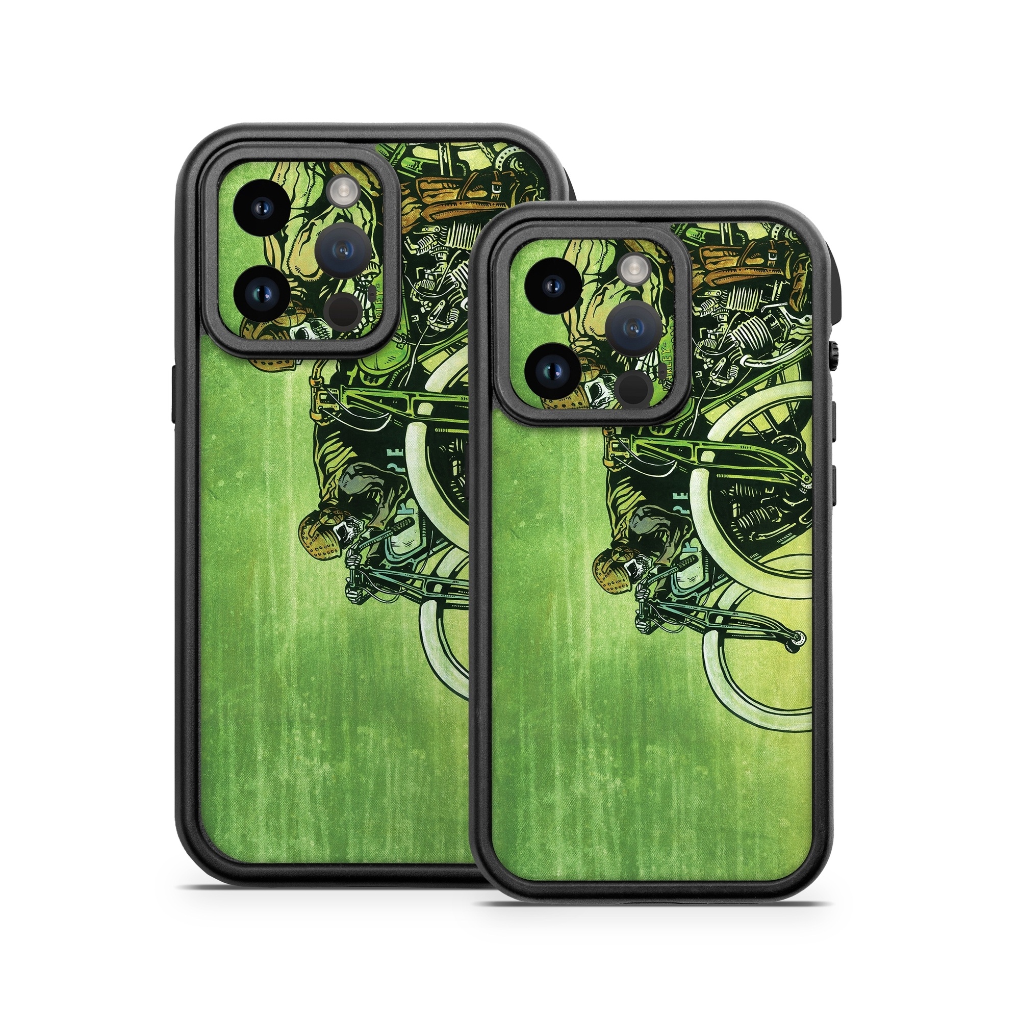 OtterBox Fre iPhone 14 Series Case Skin design of Tire, Wheel, Bicycle, Bicycle tire, Automotive tire, Crankset, Bicycle handlebar, Motor vehicle, Bicycle wheel, Bicycle part, with green, gray, white, black, brown colors