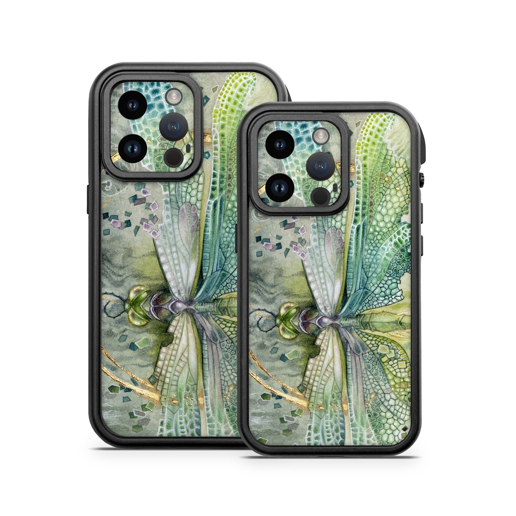 OtterBox Fre iPhone 14 Series Case Skin design of Green, Painting, Watercolor paint, Water, Acrylic paint, Leaf, Visual arts, Plant, Art, Photography, with green, yellow, blue, gray colors