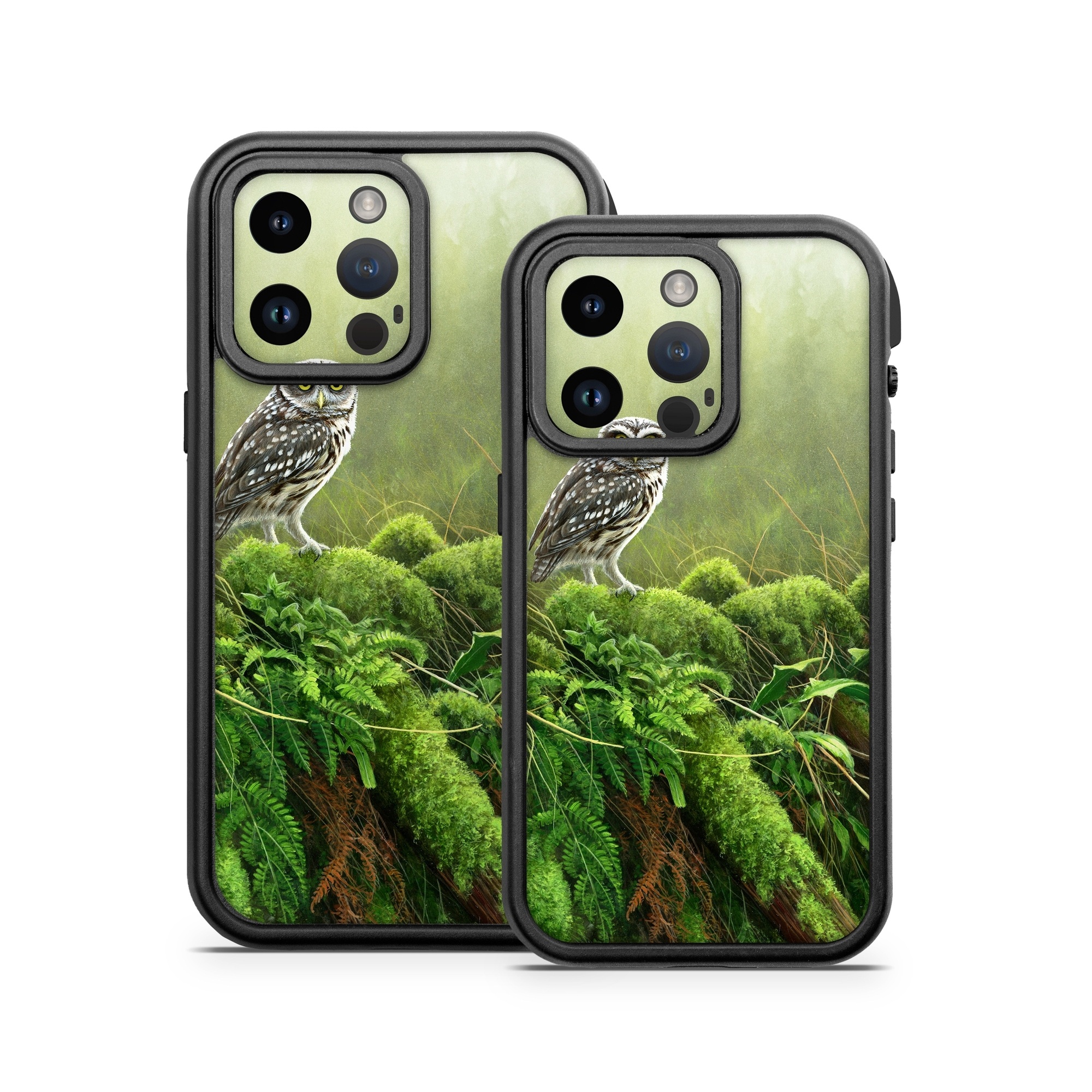 OtterBox Fre iPhone 14 Series Case Skin design of Nature, Owl, Bird, Bird of prey, great grey owl, Adaptation, Terrestrial plant, Wildlife, Plant, Organism, with brown, gray, green, white colors