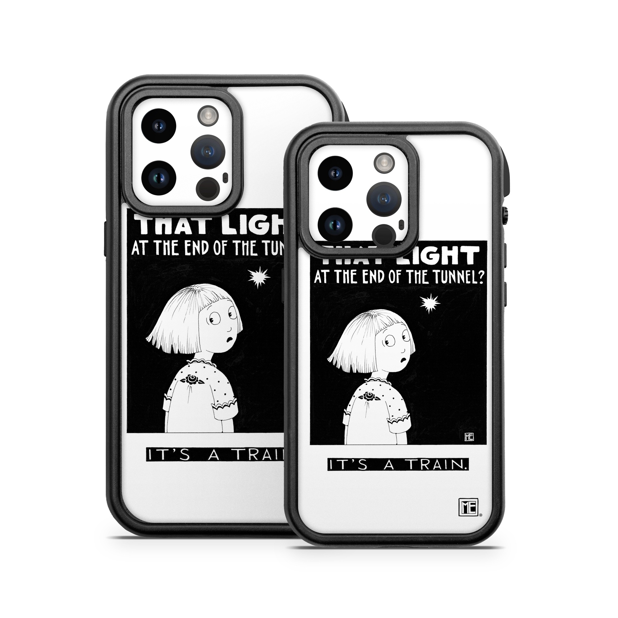 OtterBox Fre iPhone 14 Series Case Skin design of Cartoon, Poster, Font, Black-and-white, Fictional character, Illustration, Coloring book, with black, white colors