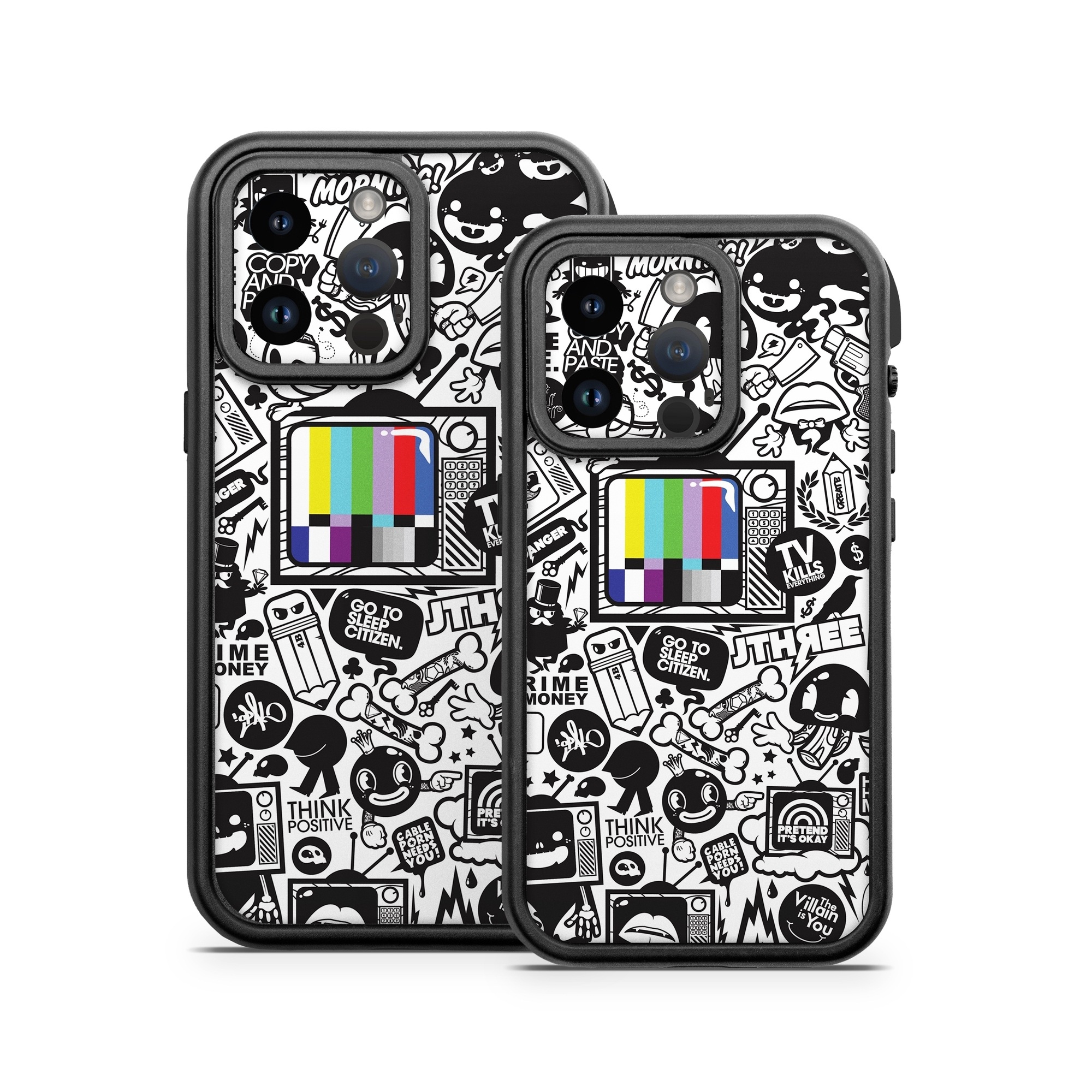 OtterBox Fre iPhone 14 Series Case Skin design of Pattern, Drawing, Doodle, Design, Visual arts, Font, Black-and-white, Monochrome, Illustration, Art, with gray, black, white colors