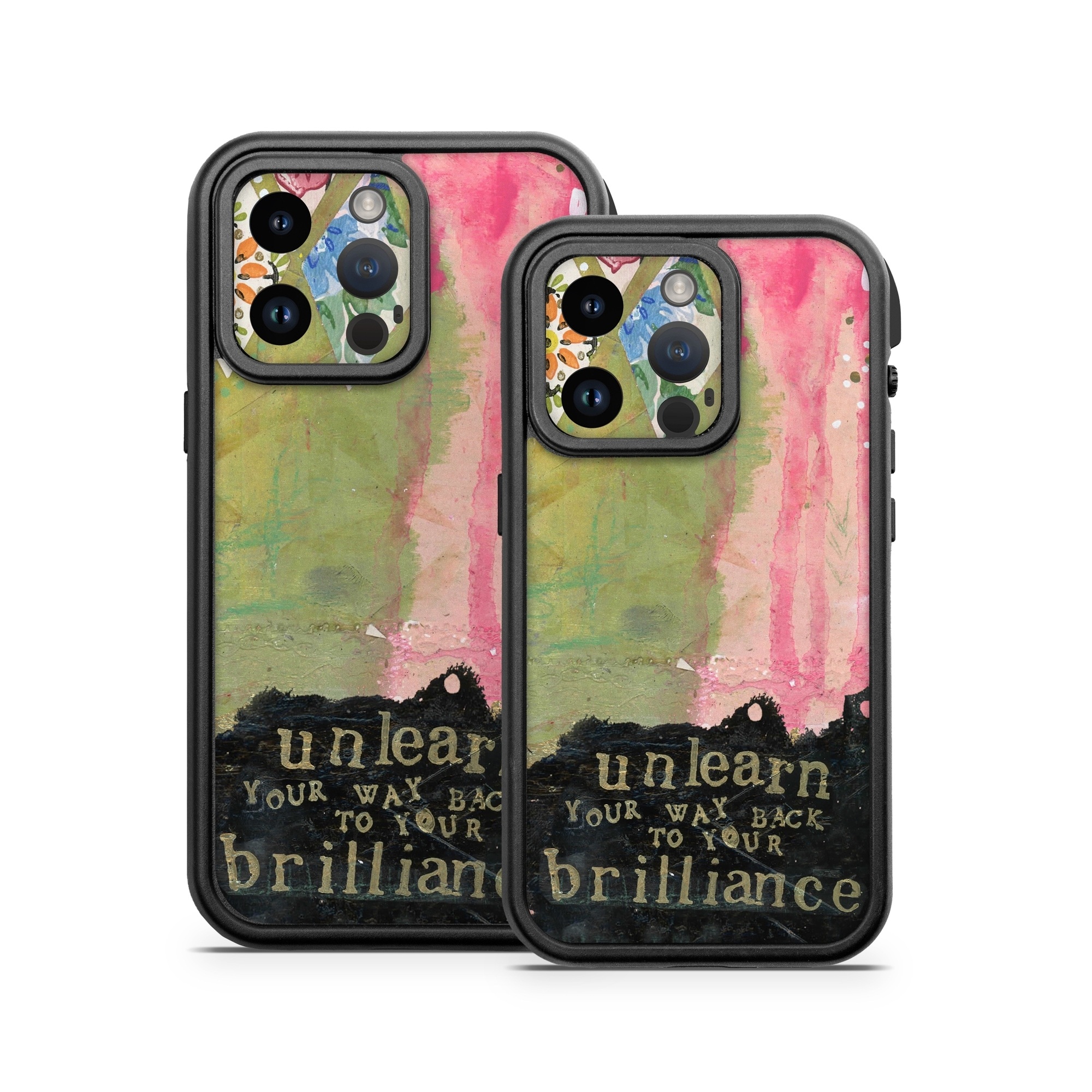 OtterBox Fre iPhone 14 Series Case Skin design of Green, Pink, Textile, Pattern, Art, Visual arts, Magenta, Linens, Quilting, with red, pink, black, green colors