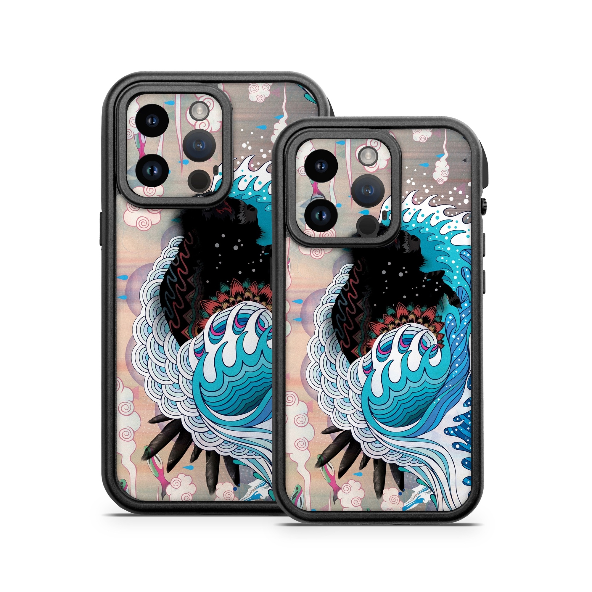 OtterBox Fre iPhone 14 Series Case Skin design of Blue, Turquoise, Illustration, Aqua, Graphic design, Pattern, Art, Design, Graphics, Visual arts, with gray, blue, black, pink, white colors