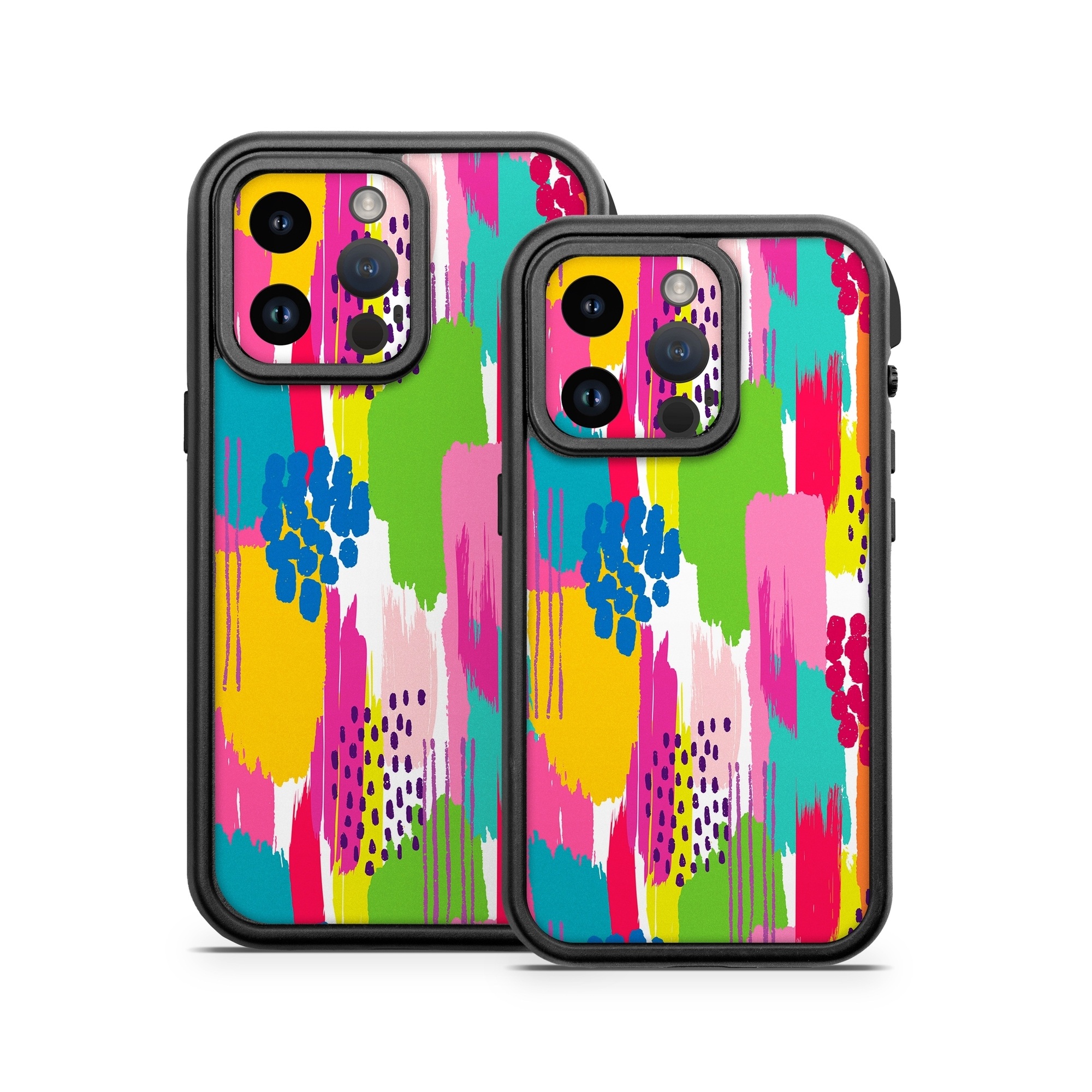 OtterBox Fre iPhone 14 Series Case Skin design of Colorfulness, Textile, Rectangle, Font, Line, Painting, Art, Magenta, Material property, Pattern, with white, pink, yellow, orange, blue, red colors