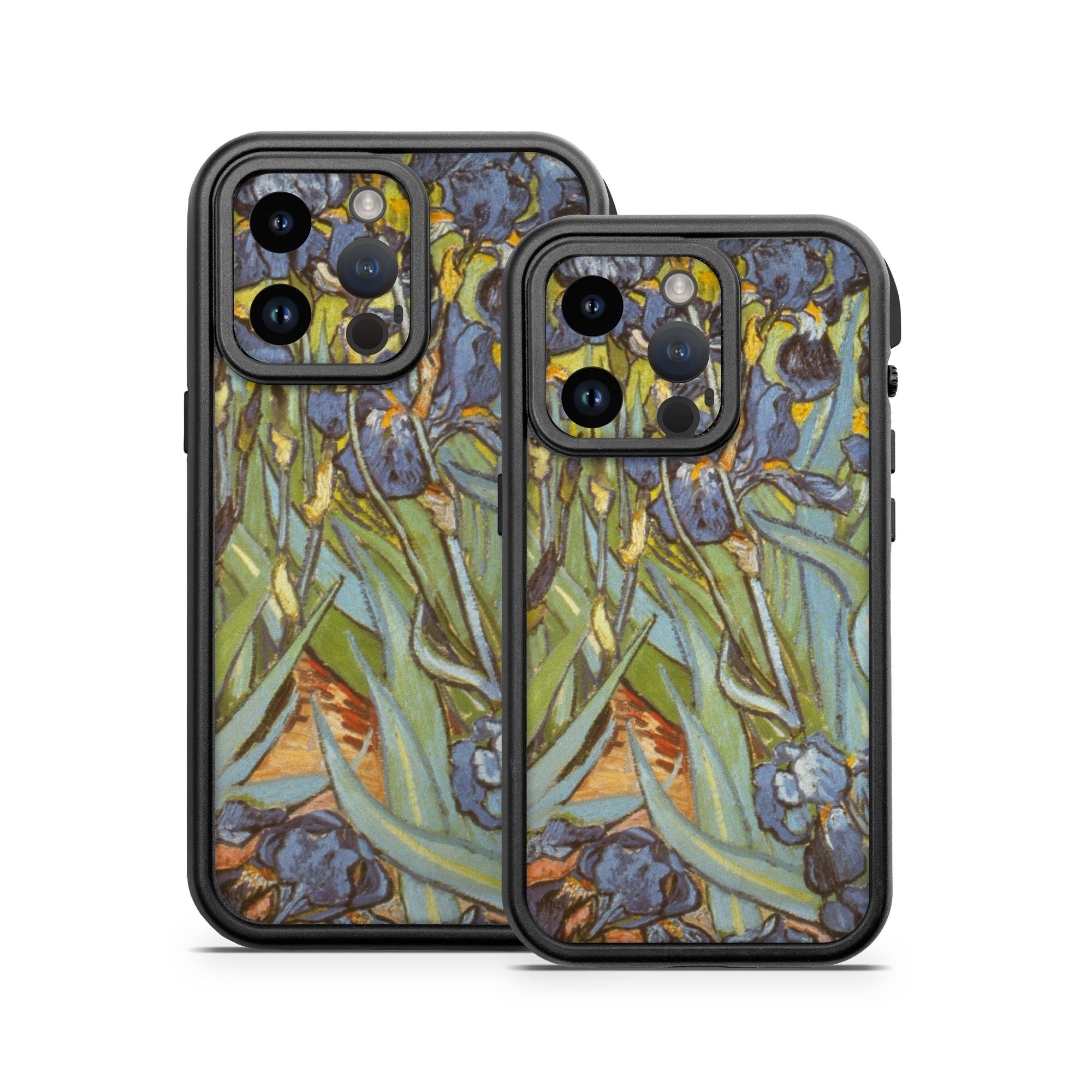 OtterBox Fre iPhone 14 Series Case Skin design of Painting, Plant, Art, Flower, Iris, Modern art, Perennial plant, with gray, green, black, red, blue colors