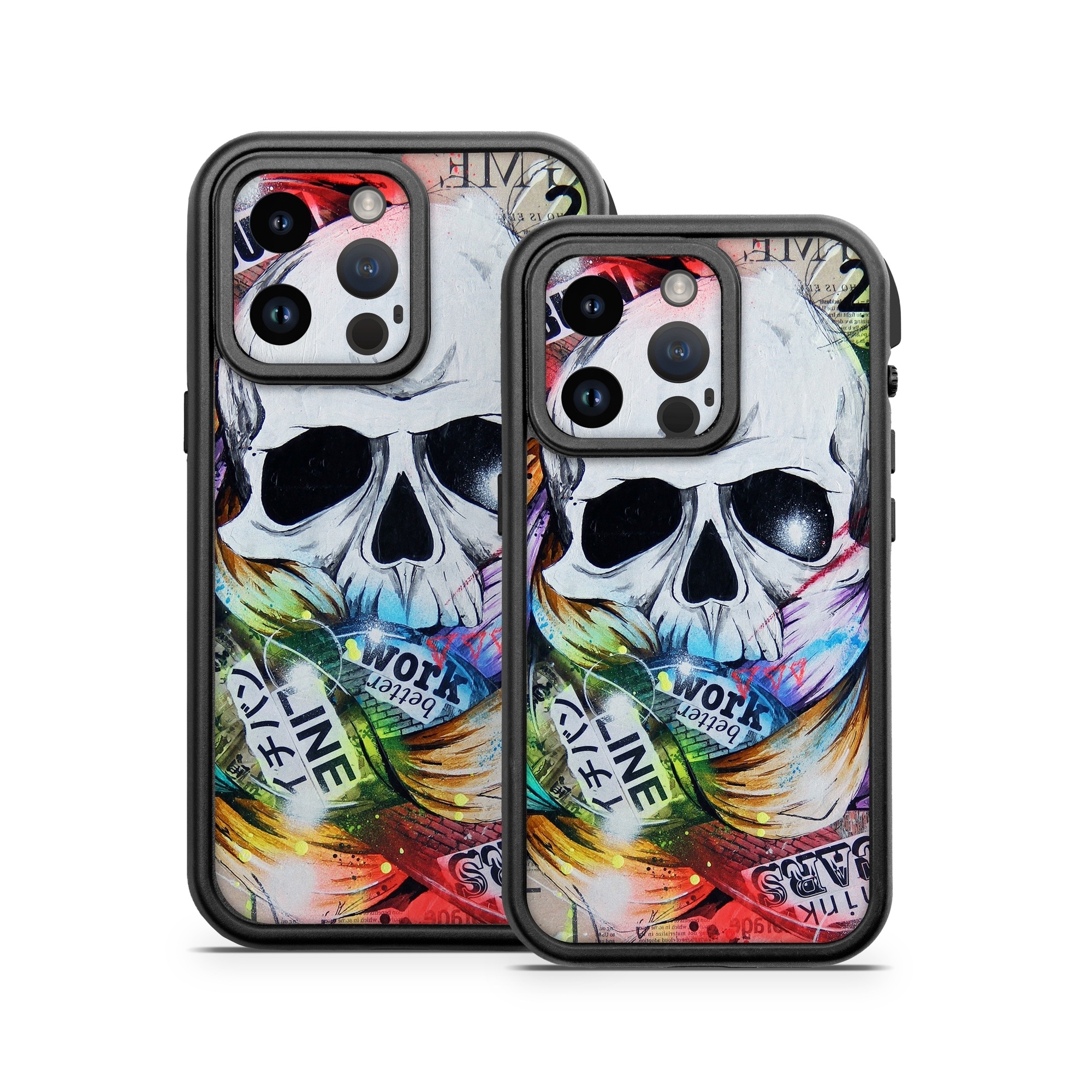 OtterBox Fre iPhone 14 Series Case Skin design of Street art, Text, Graphic design, Font, Illustration, Art, Graffiti, Skull, Poster, Advertising, with gray, black, red, green, blue colors