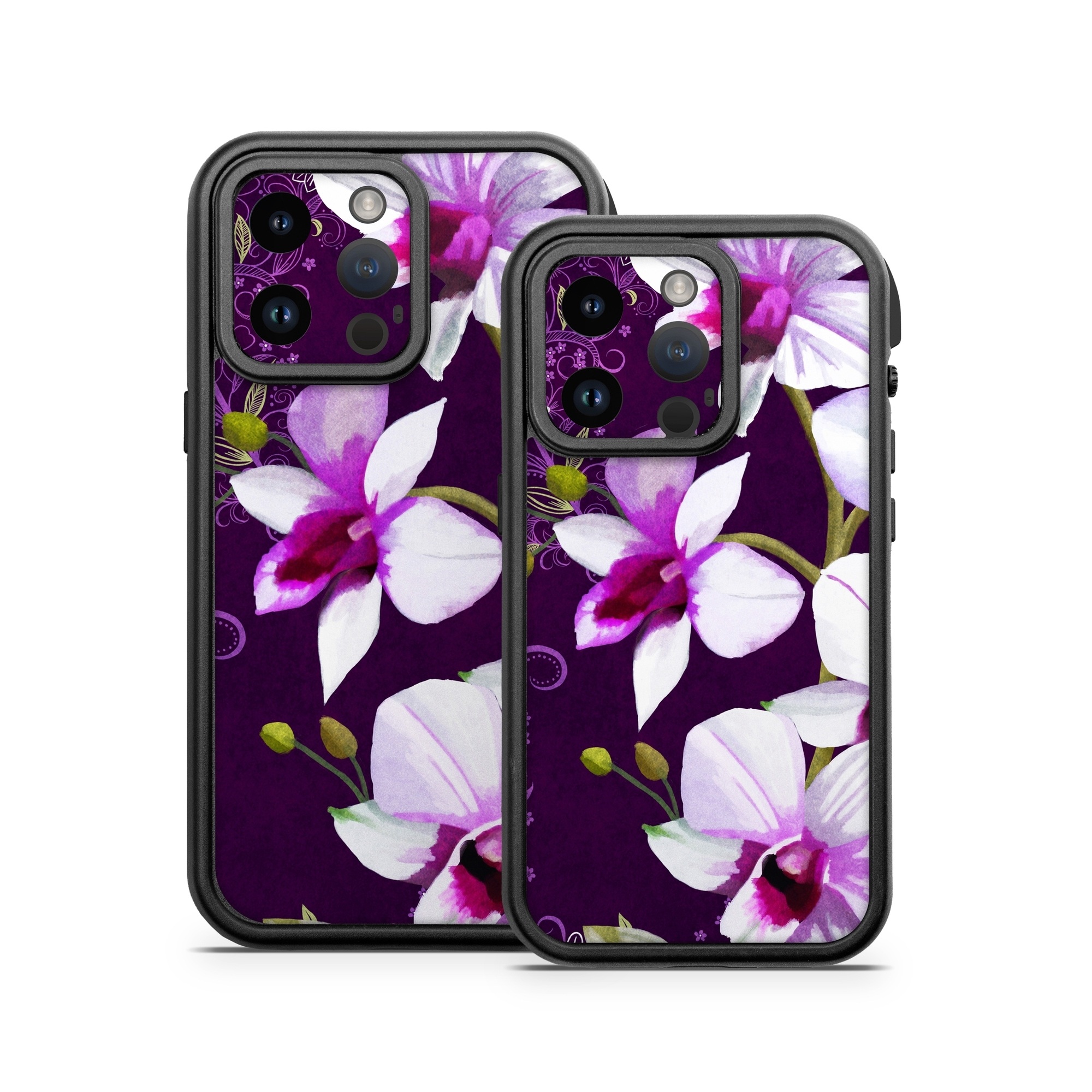 OtterBox Fre iPhone 14 Series Case Skin design of Flower, Purple, Petal, Violet, Lilac, Plant, Flowering plant, cooktown orchid, Botany, Wildflower, with black, gray, white, purple, pink colors