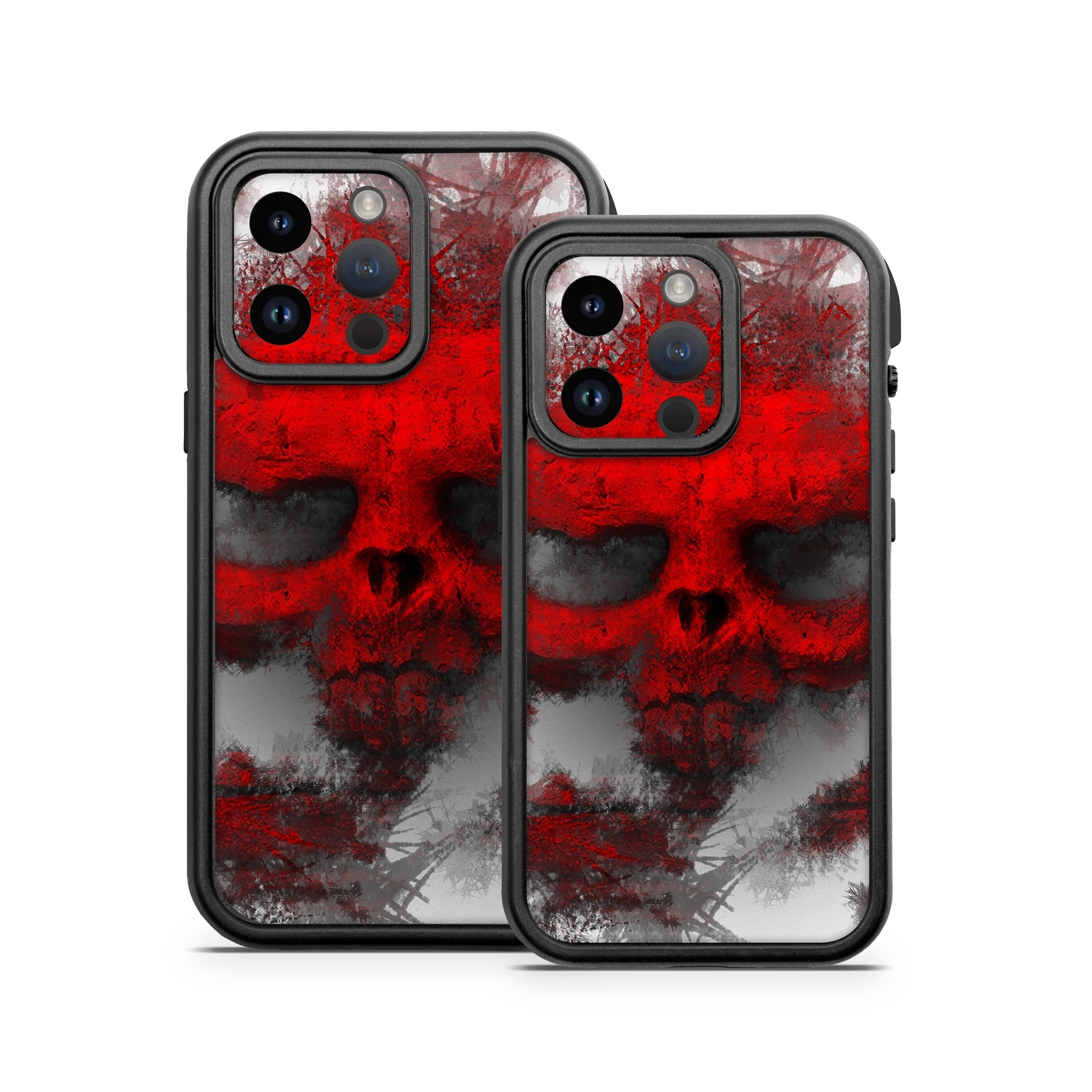 OtterBox Fre iPhone 14 Series Case Skin design of Red, Graphic design, Skull, Illustration, Bone, Graphics, Art, Fictional character, with red, gray, black, white colors