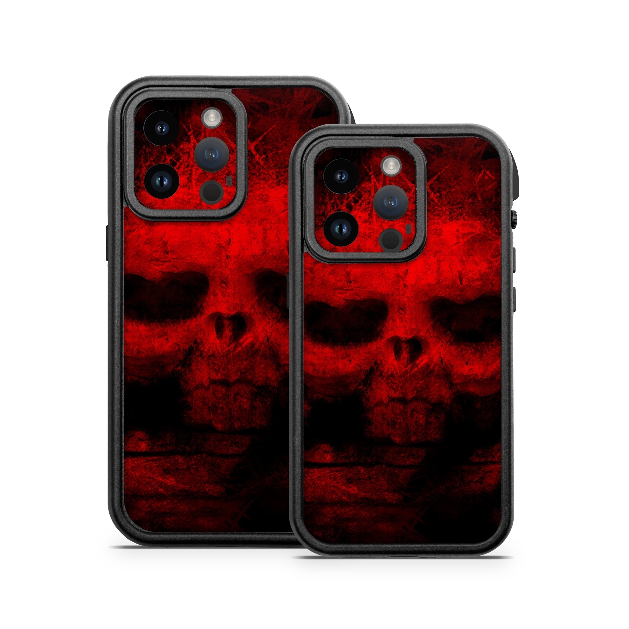 OtterBox Fre iPhone 14 Series Case Skin design of Red, Skull, Bone, Darkness, Mouth, Graphics, Pattern, Fiction, Art, Fractal art, with black, red colors