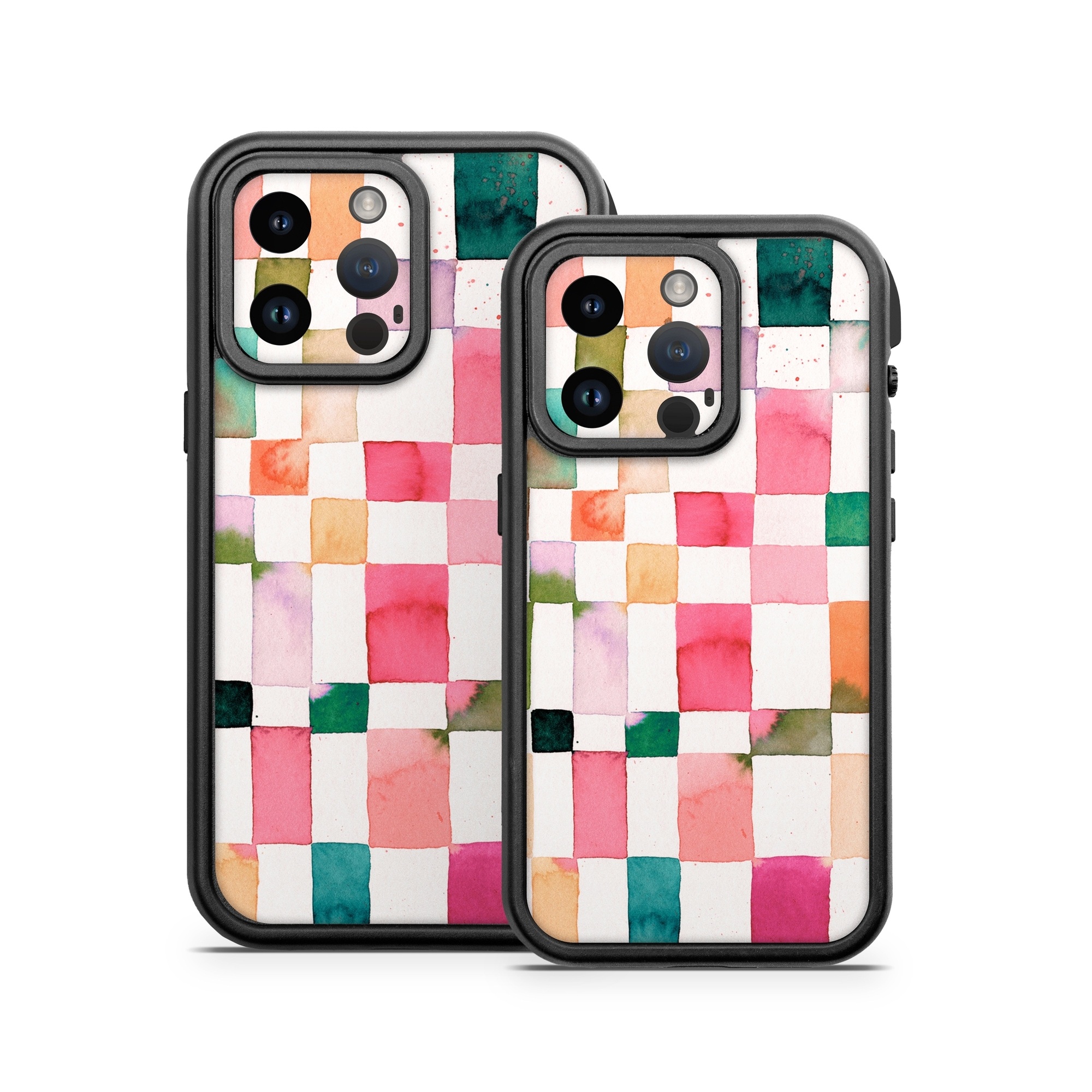 OtterBox Fre iPhone 14 Series Case Skin design of Brown, Rectangle, Product, Textile, Art, Pink, Line, Aqua, Magenta, Symmetry, with white, pink, green, red, blue, orange, purple colors