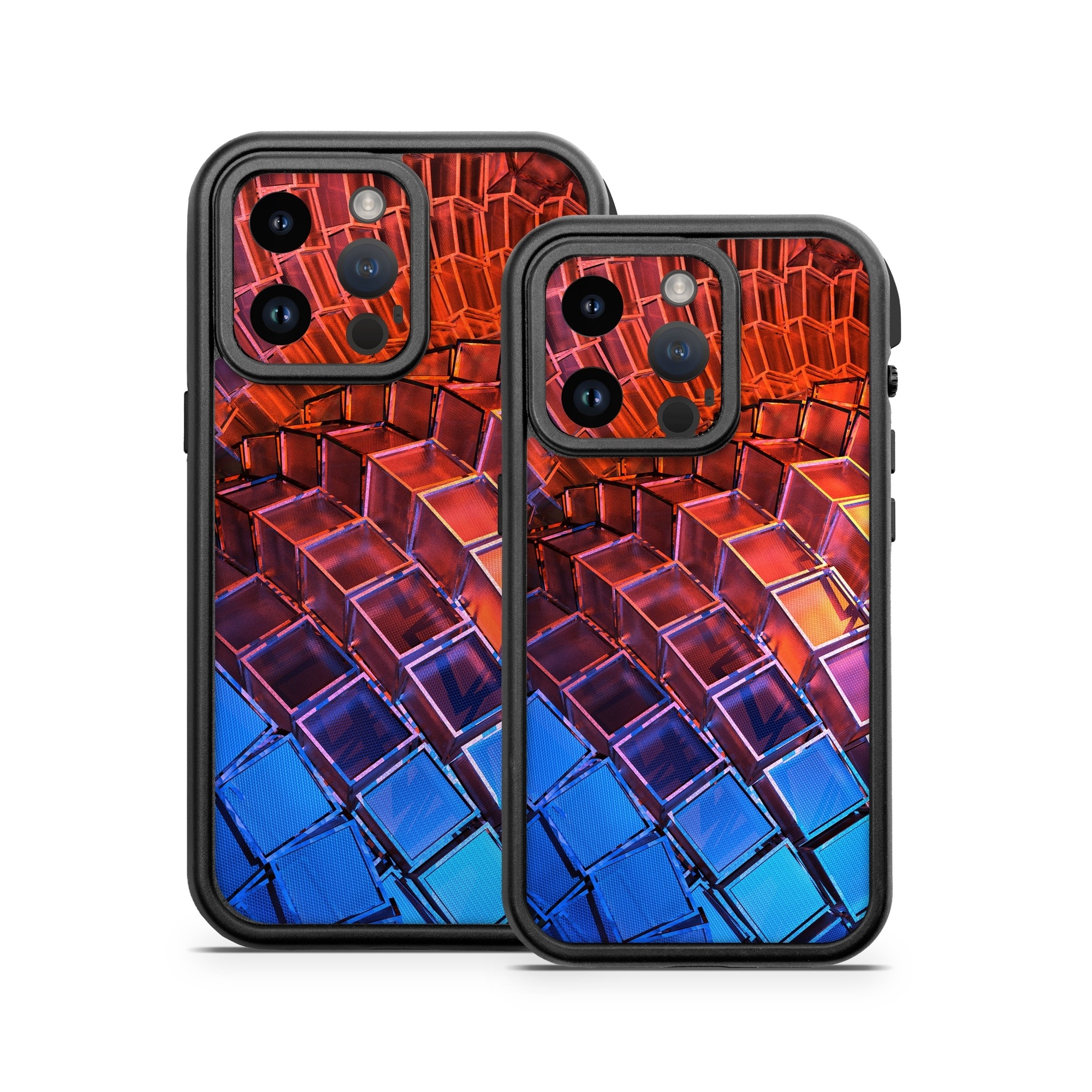 OtterBox Fre iPhone 14 Series Case Skin design of Blue, Red, Orange, Light, Pattern, Architecture, Design, Fractal art, Colorfulness, Psychedelic art, with black, red, blue, purple, gray colors