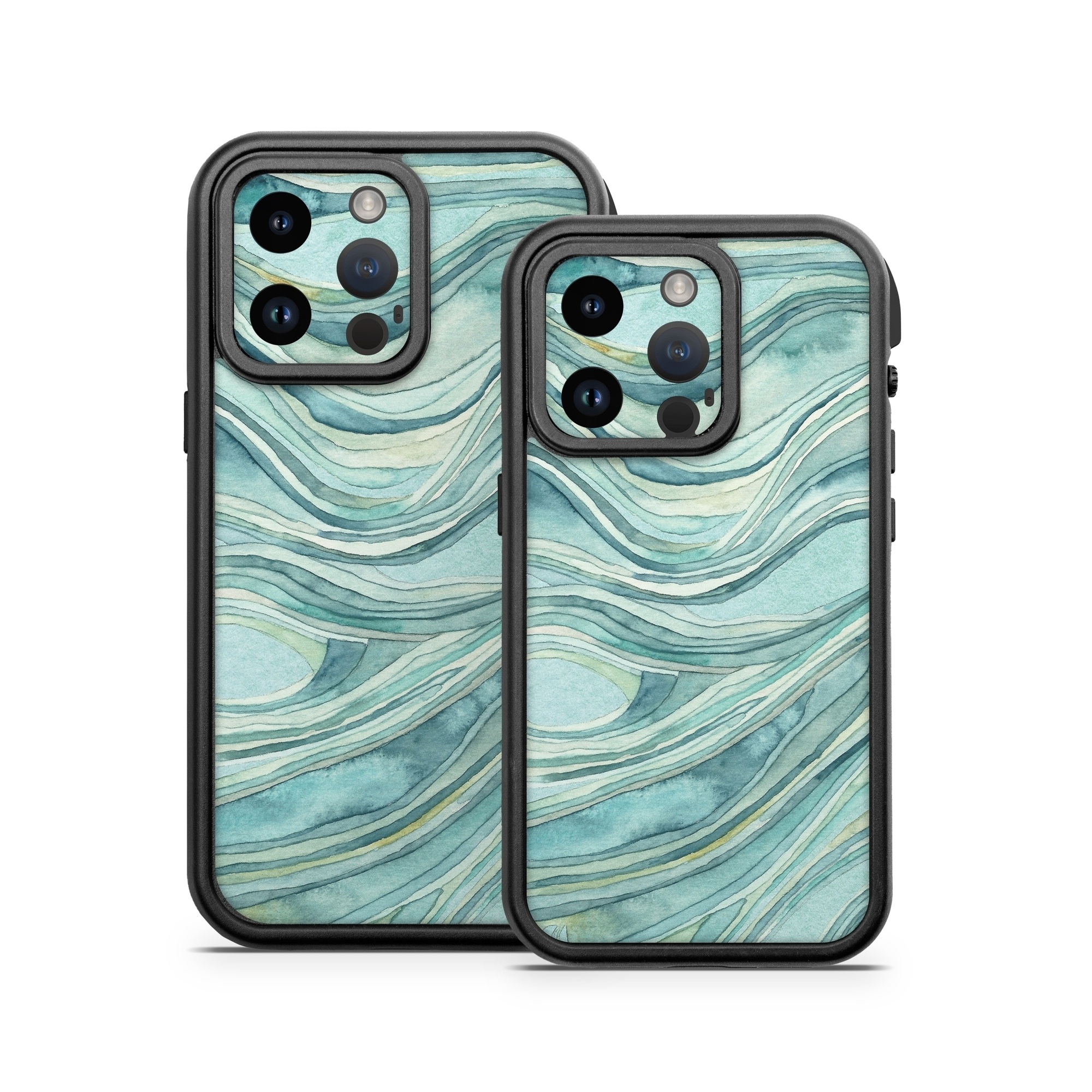 OtterBox Fre iPhone 14 Series Case Skin design of Aqua, Blue, Pattern, Turquoise, Teal, Water, Design, Line, Wave, Textile, with gray, blue colors