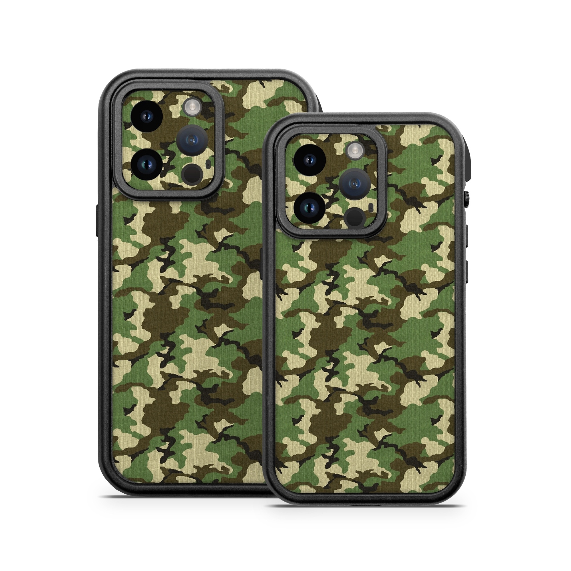 OtterBox Fre iPhone 14 Series Case Skin design of Military camouflage, Camouflage, Clothing, Pattern, Green, Uniform, Military uniform, Design, Sportswear, Plane, with black, gray, green colors