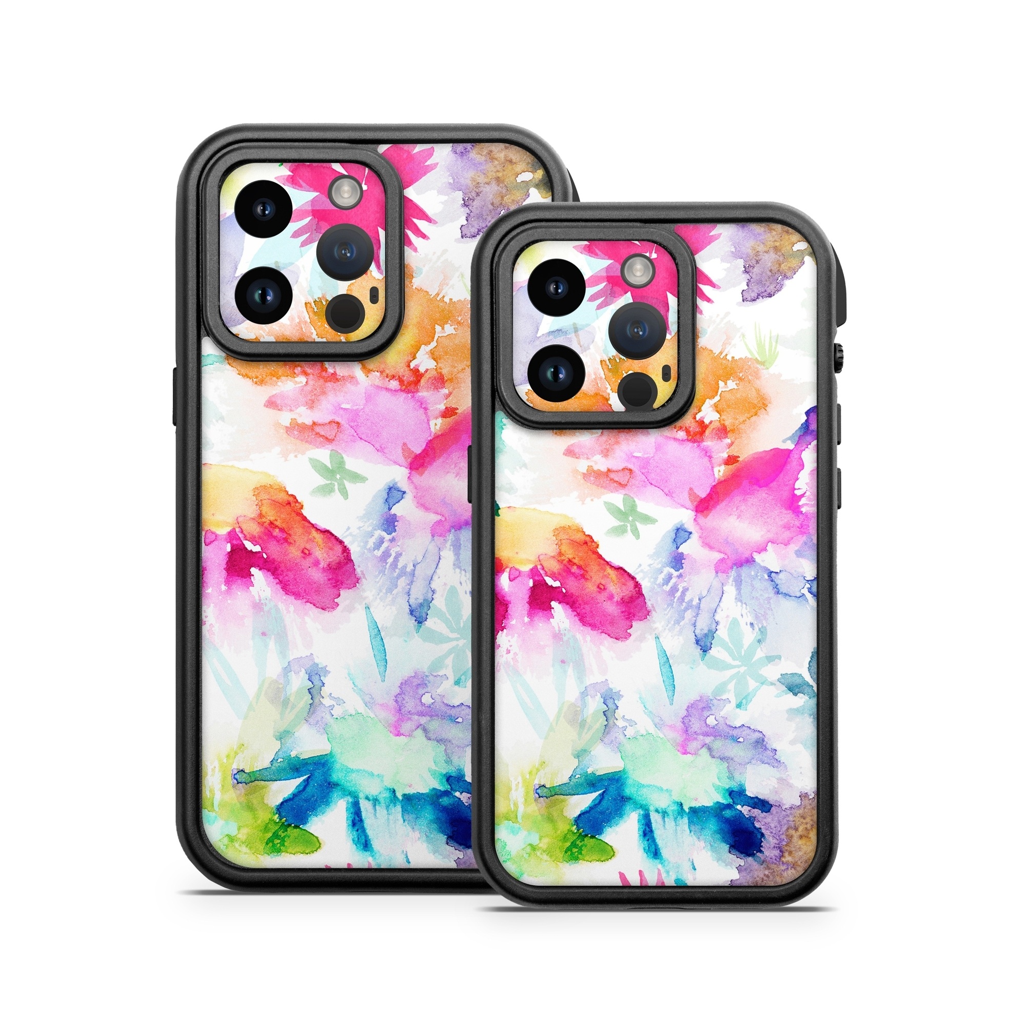 OtterBox Fre iPhone 14 Series Case Skin design of Art paint, Botany, Paint, Petal, Painting, Creative arts, Art, Line, Material property, Pattern, with white, blue, green, red, pink, purple, yellow colors