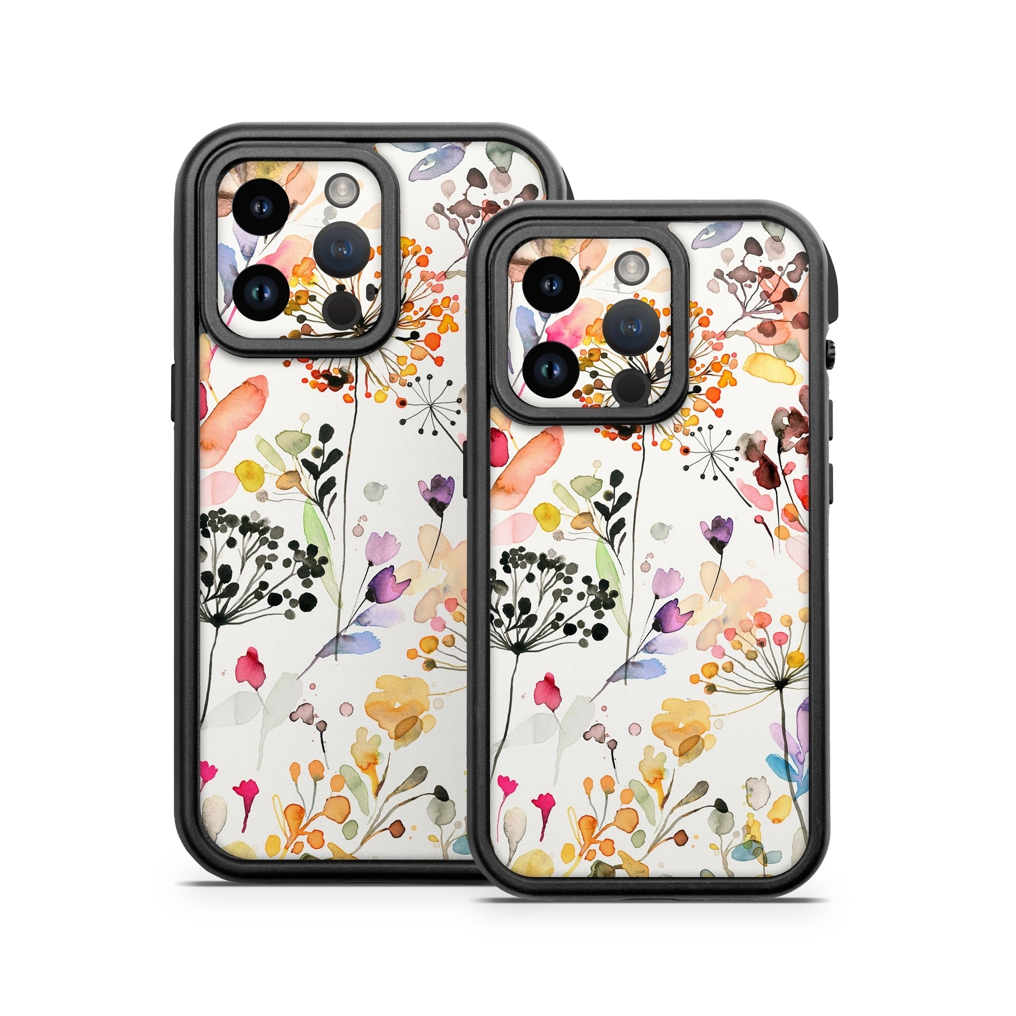OtterBox Fre iPhone 14 Series Case Skin design of Flower, Petal, Rectangle, Branch, Creative arts, Plant, Line, Art, Painting, Font, with white, pink, red, yellow, orange, green, blue, purple colors