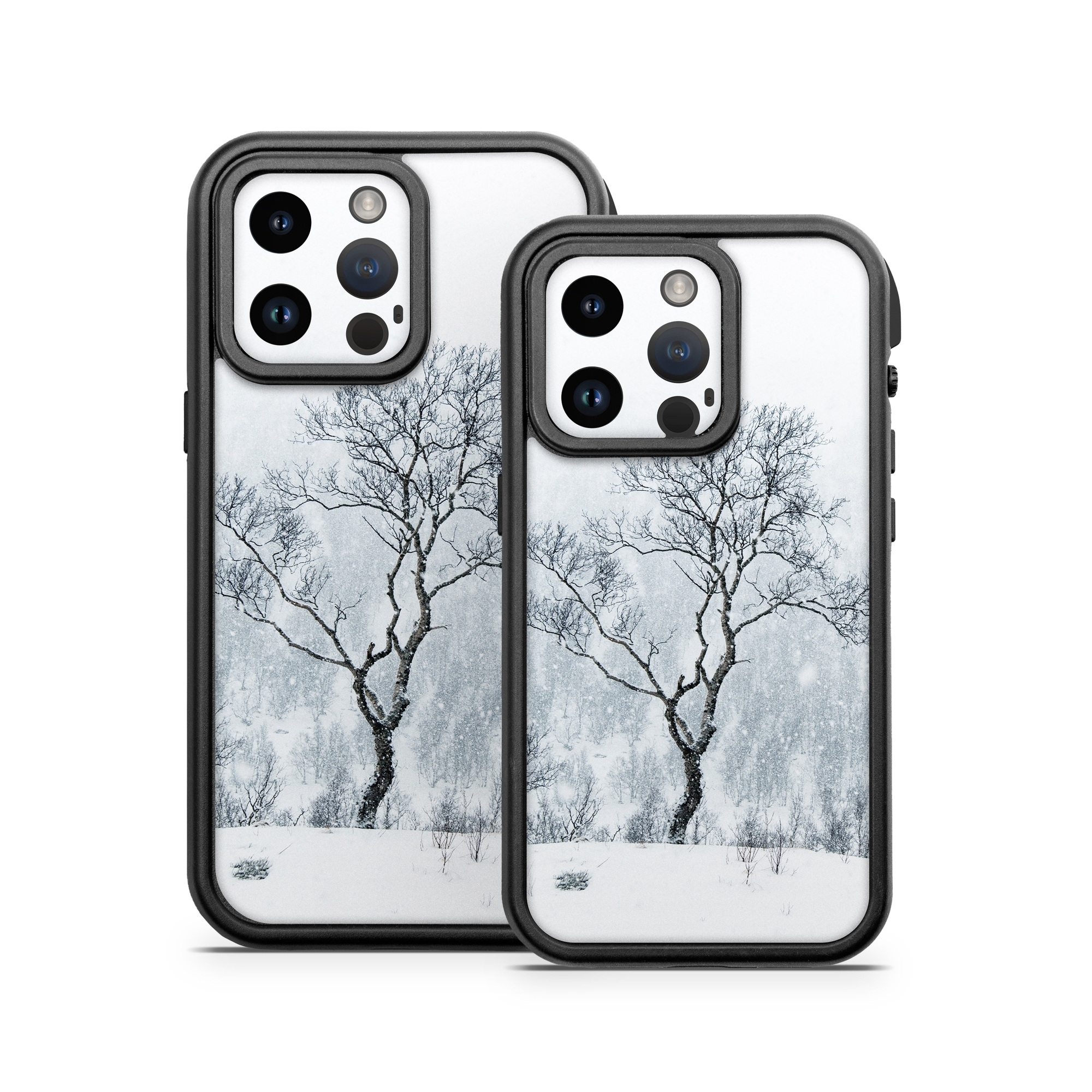 OtterBox Fre iPhone 14 Series Case Skin design of Snow, Winter, Tree, Nature, White, Sky, Atmospheric phenomenon, Natural landscape, Freezing, Blizzard, with white, gray, black colors